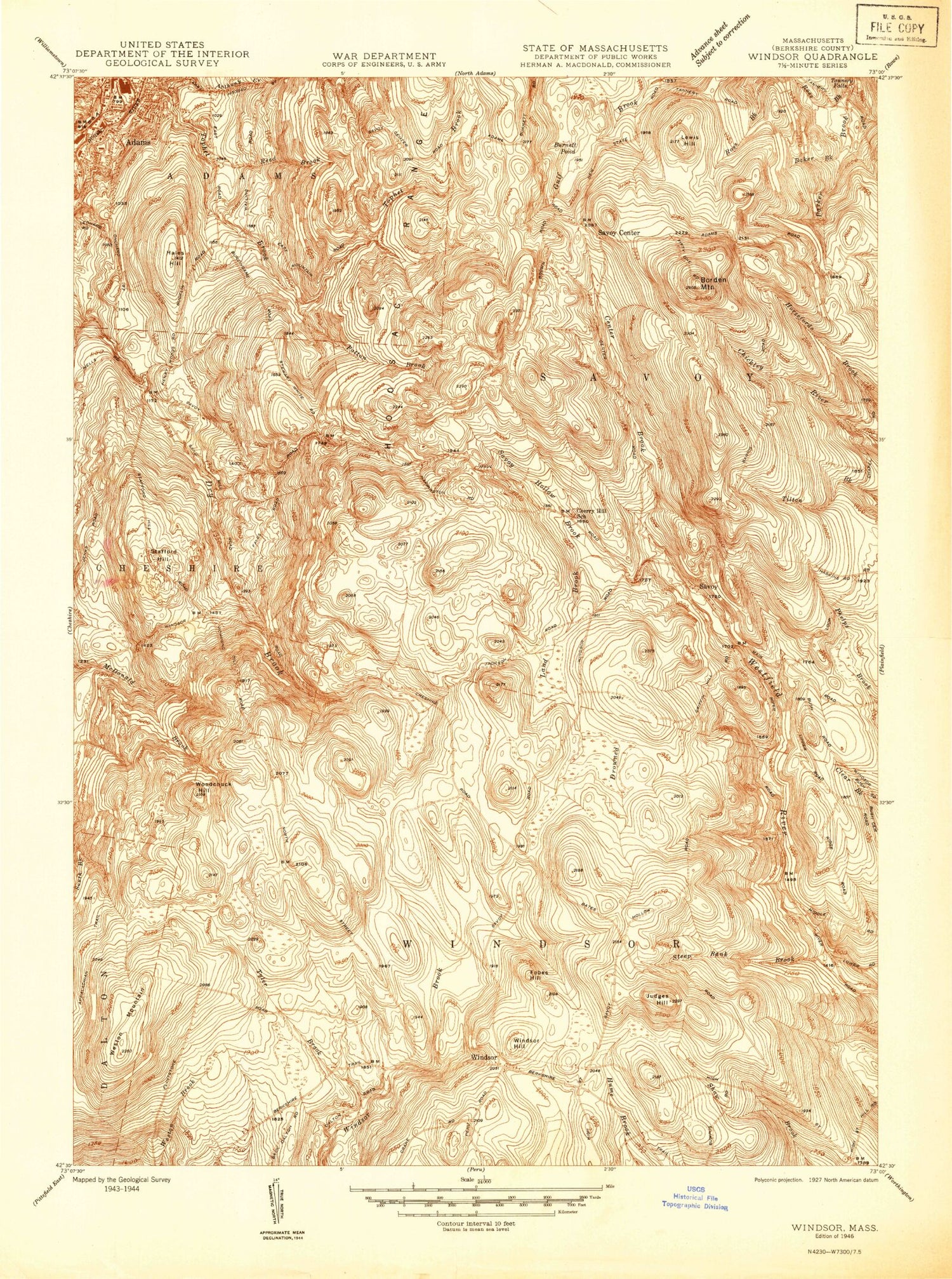 Classic USGS Windsor Massachusetts 7.5'x7.5' Topo Map Image