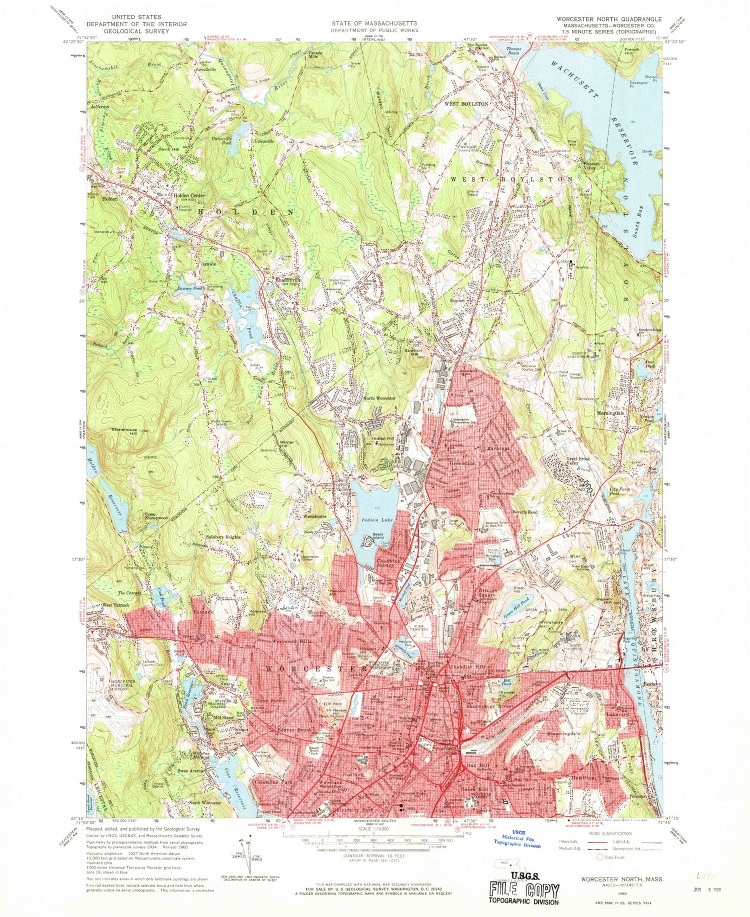 Classic USGS Worcester North Massachusetts 7.5'x7.5' Topo Map Image