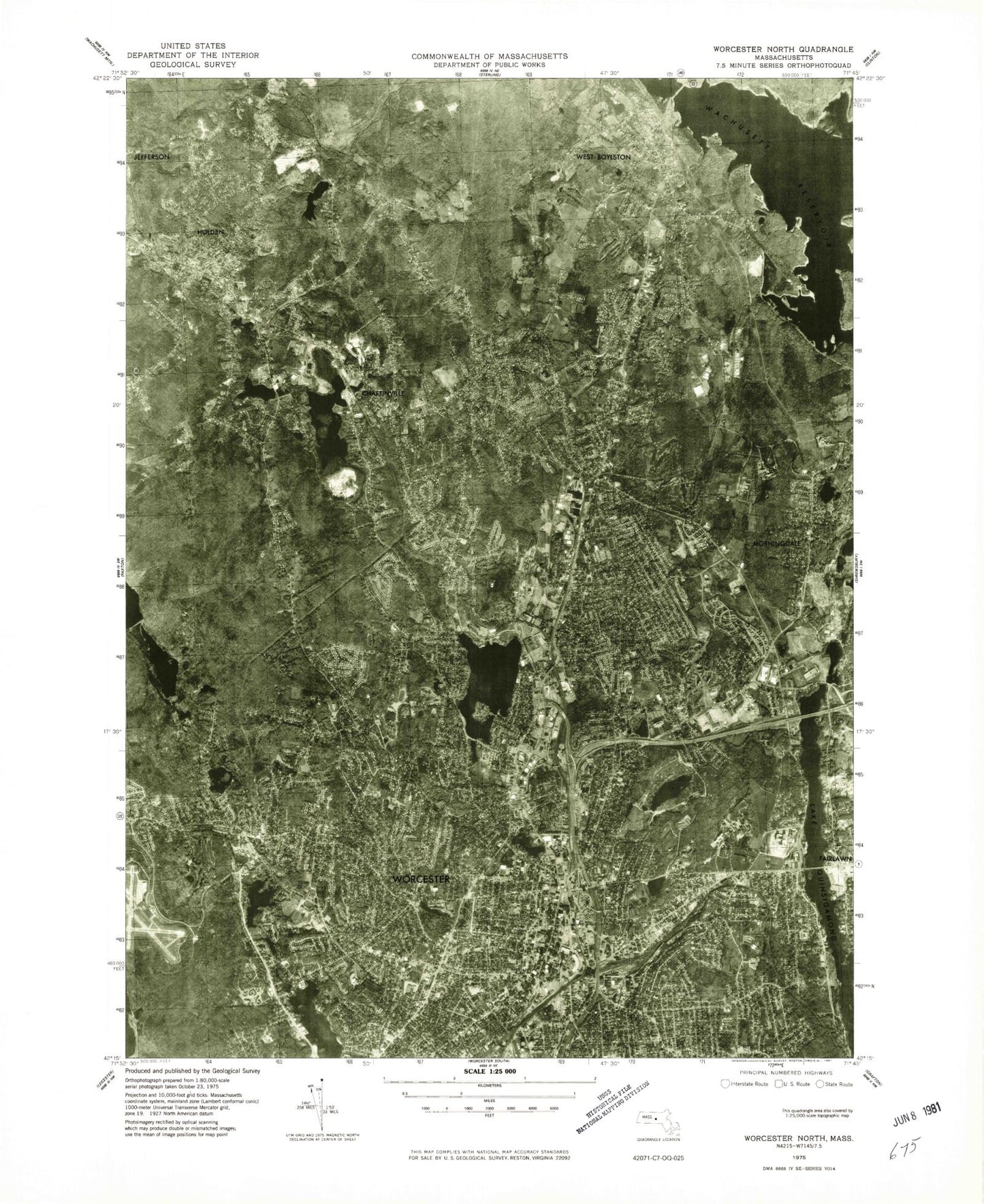 Classic USGS Worcester North Massachusetts 7.5'x7.5' Topo Map Image