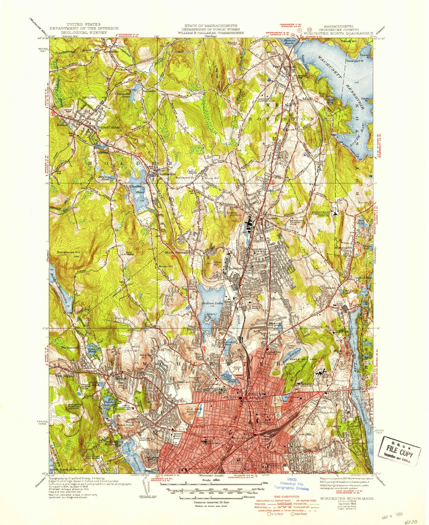 Classic USGS Worcester North Massachusetts 7.5'x7.5' Topo Map Image
