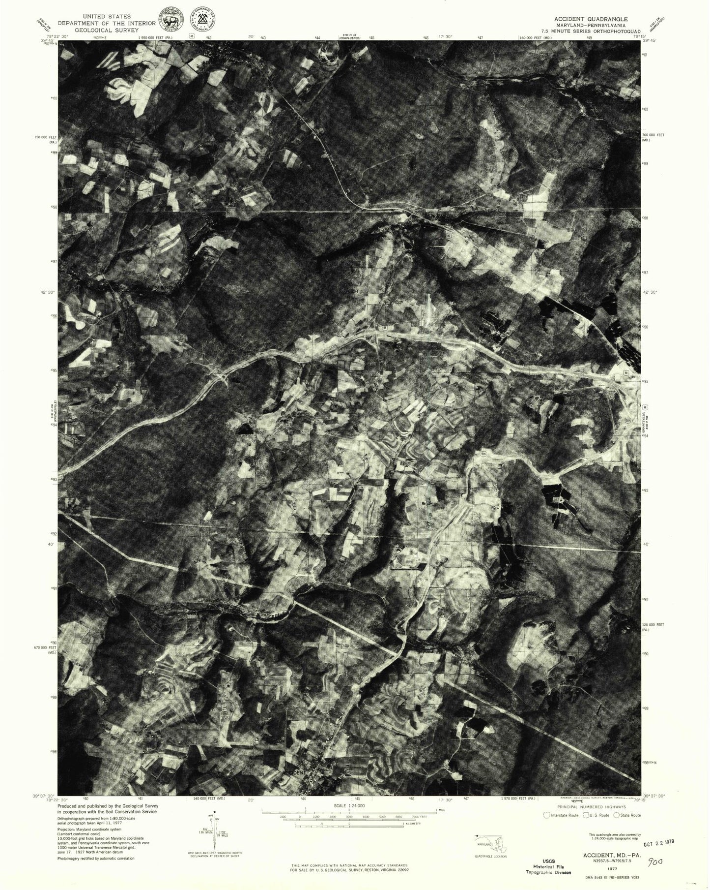 Classic USGS Accident Maryland 7.5'x7.5' Topo Map Image