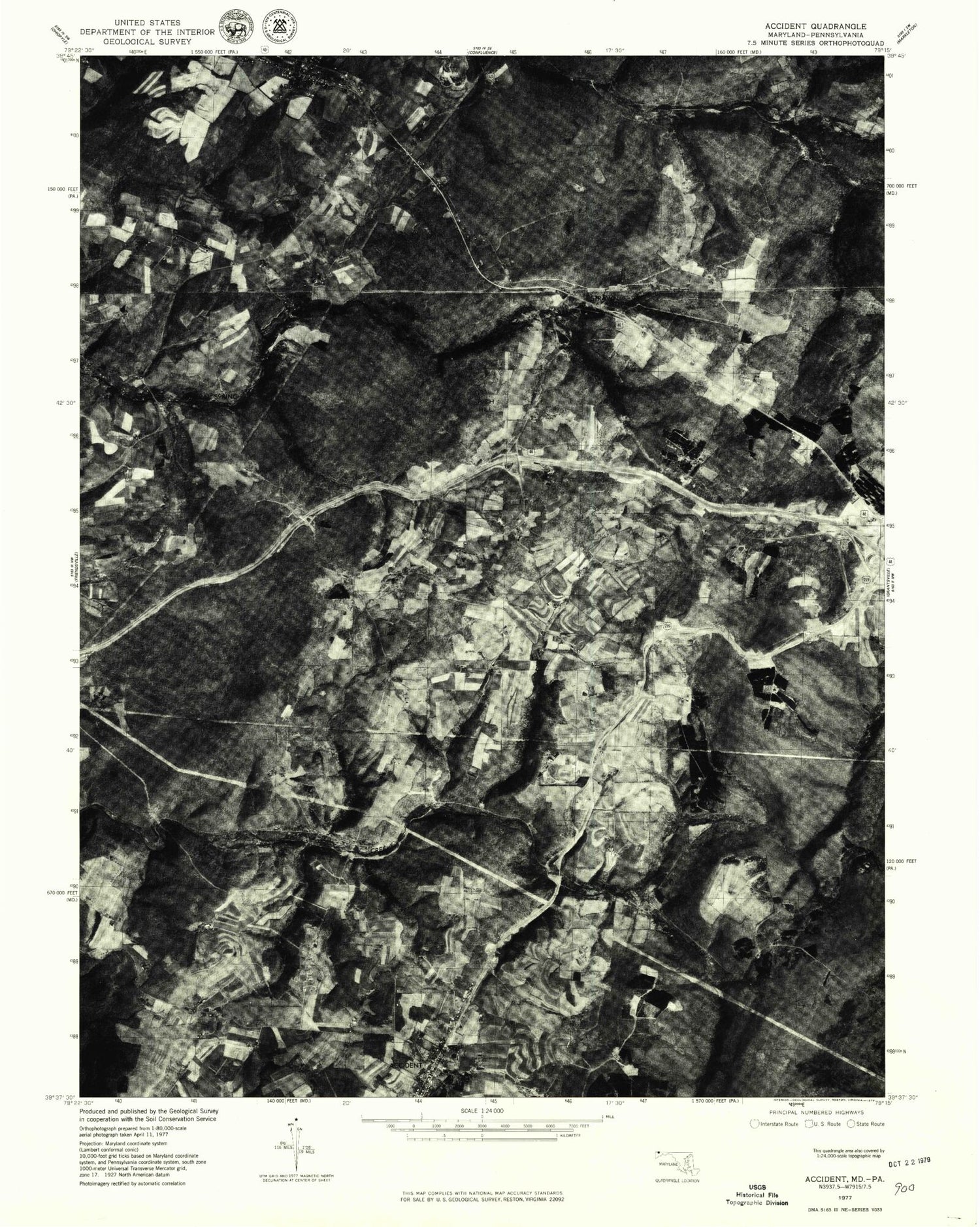 Classic USGS Accident Maryland 7.5'x7.5' Topo Map Image