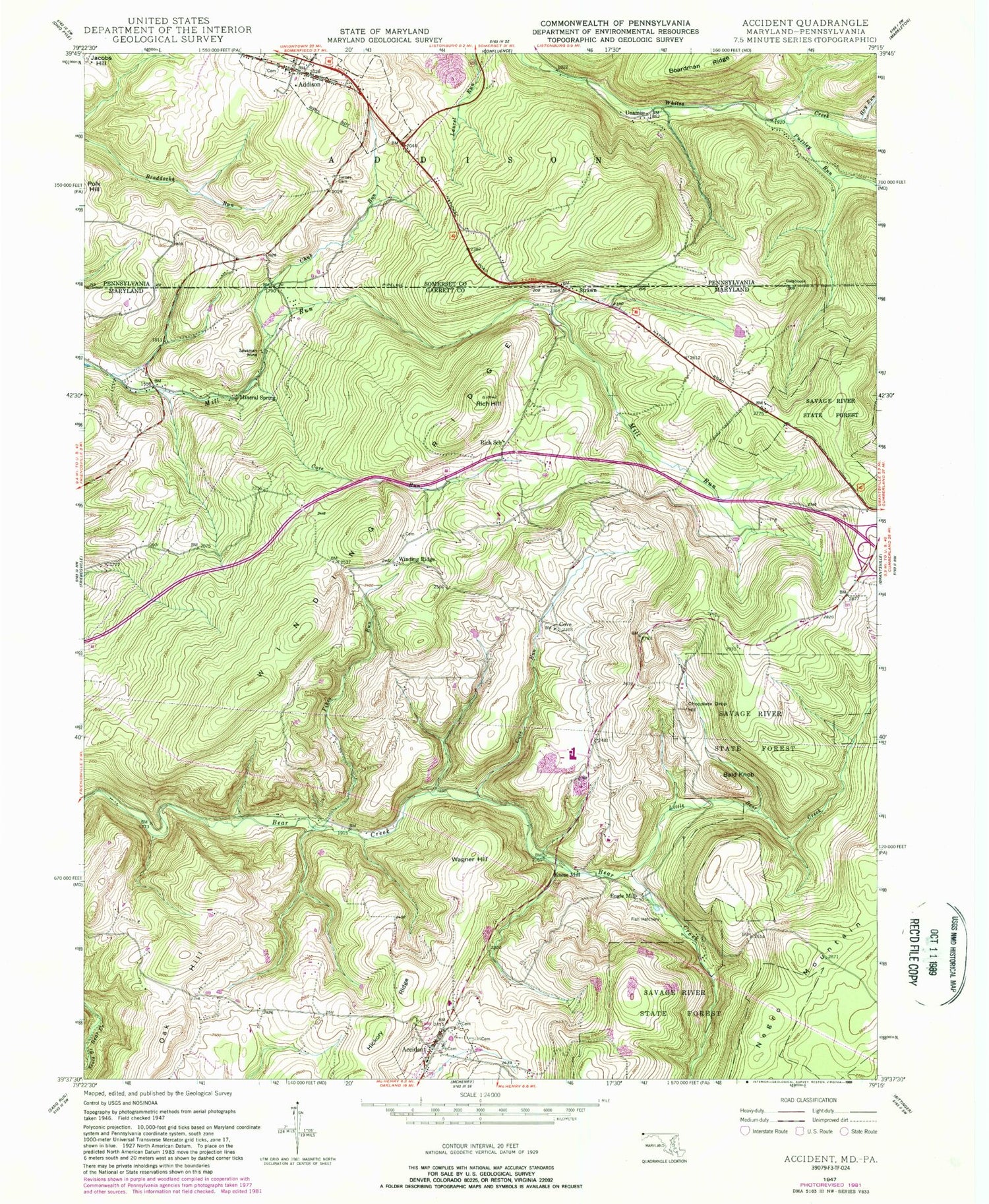 Classic USGS Accident Maryland 7.5'x7.5' Topo Map Image