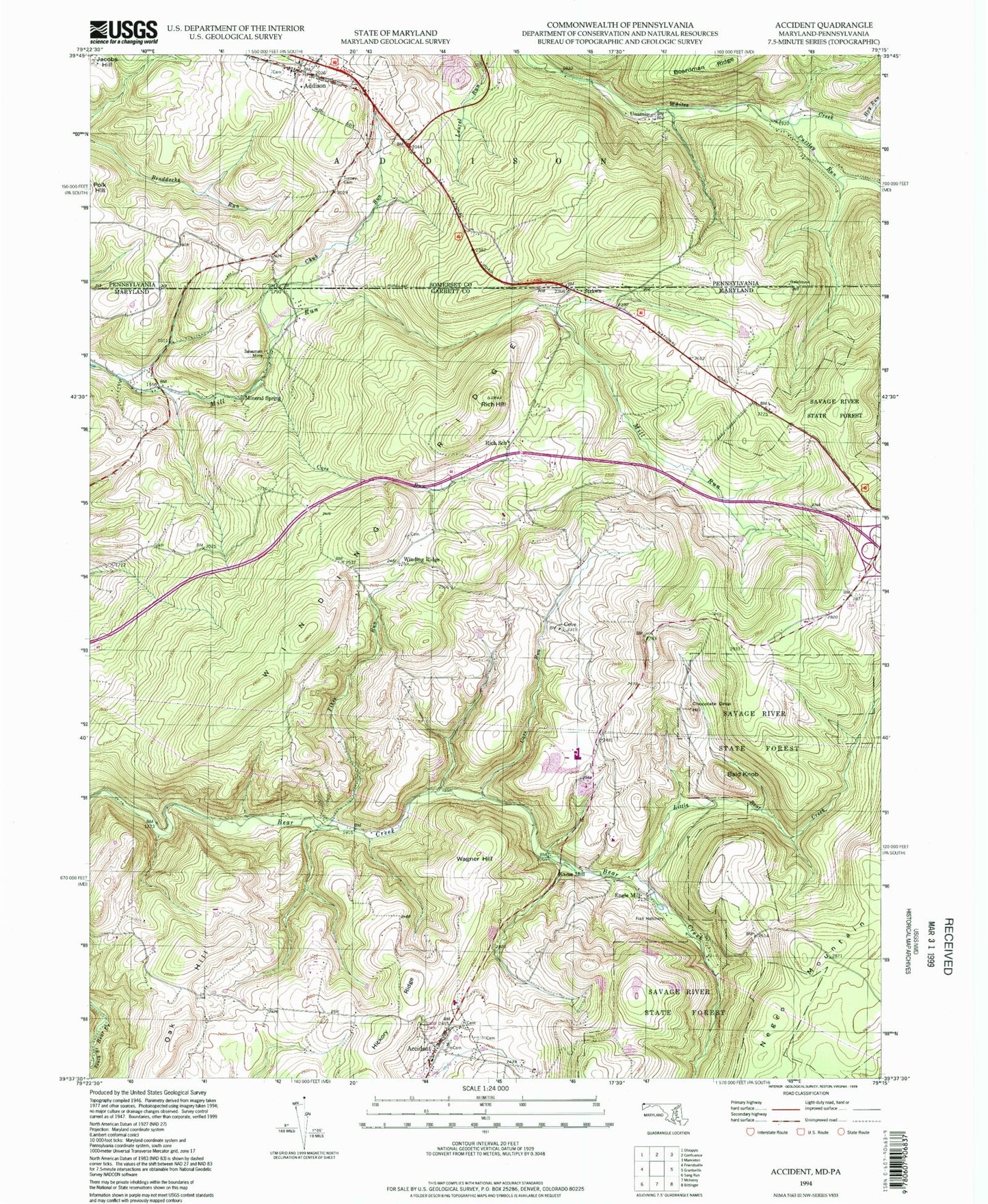 Classic USGS Accident Maryland 7.5'x7.5' Topo Map Image
