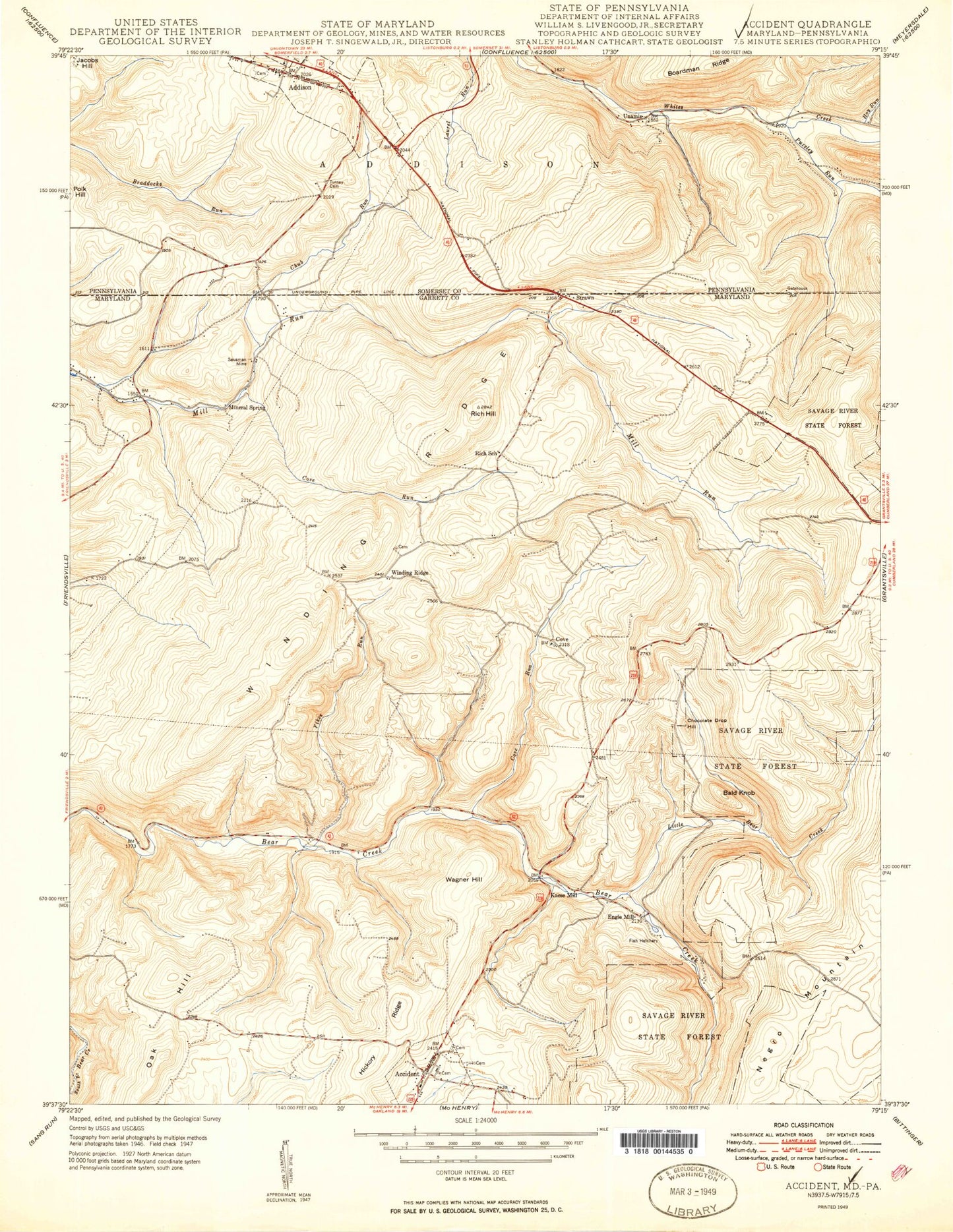 Classic USGS Accident Maryland 7.5'x7.5' Topo Map Image