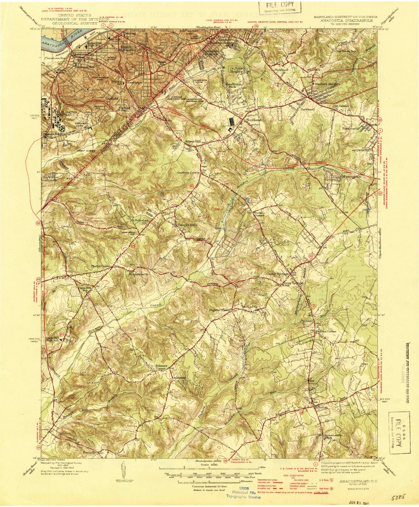 Classic USGS Anacostia District of Columbia 7.5'x7.5' Topo Map Image