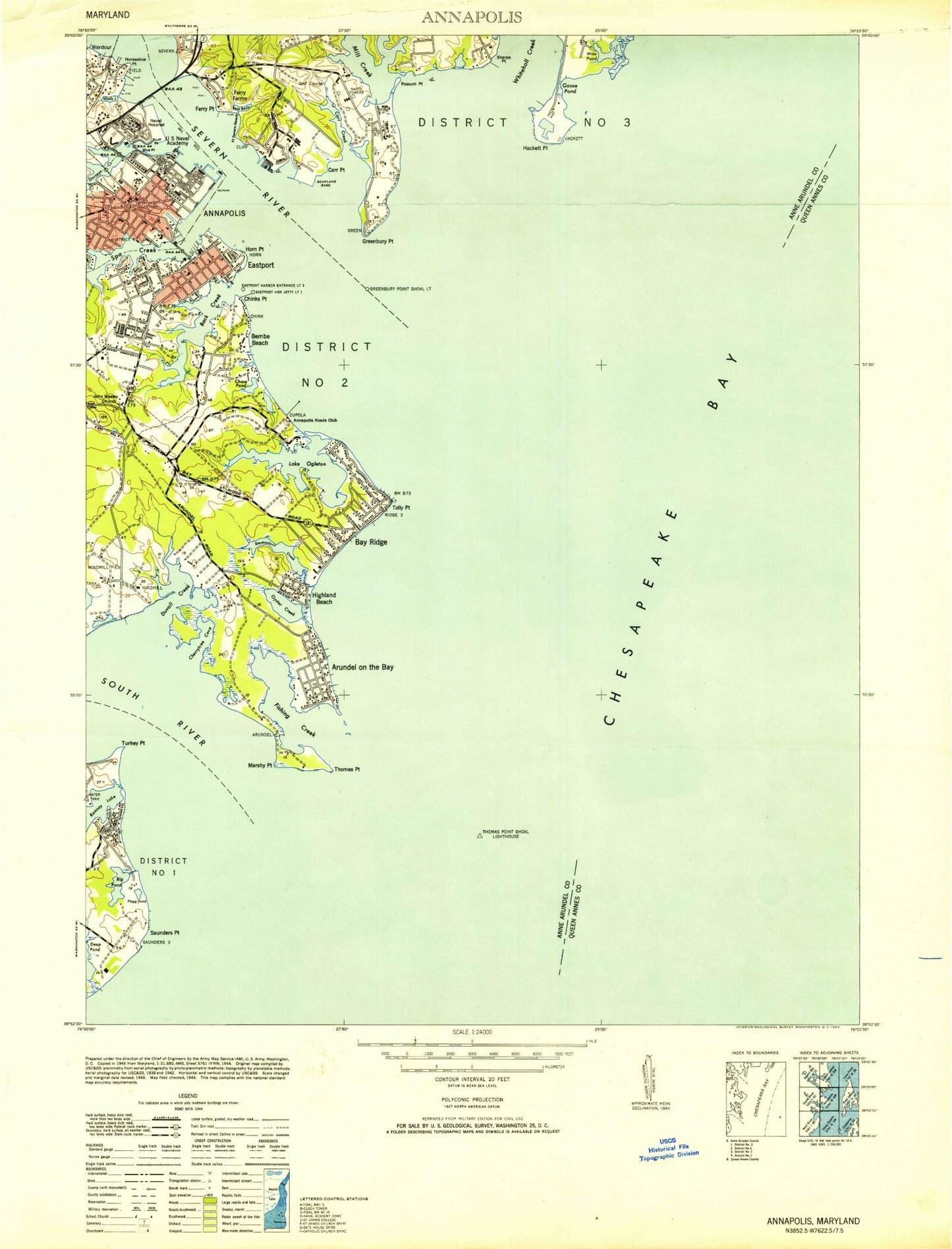 Classic USGS Annapolis Maryland 7.5'x7.5' Topo Map Image