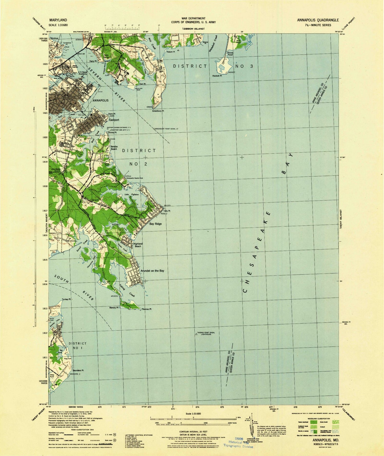 Classic USGS Annapolis Maryland 7.5'x7.5' Topo Map Image