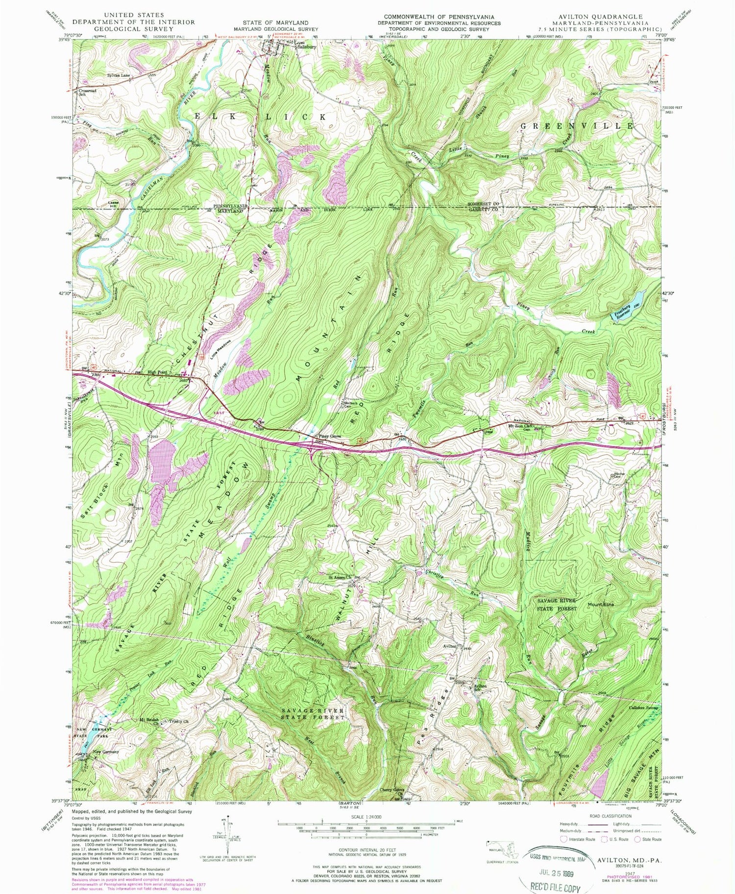 Classic USGS Avilton Maryland 7.5'x7.5' Topo Map Image
