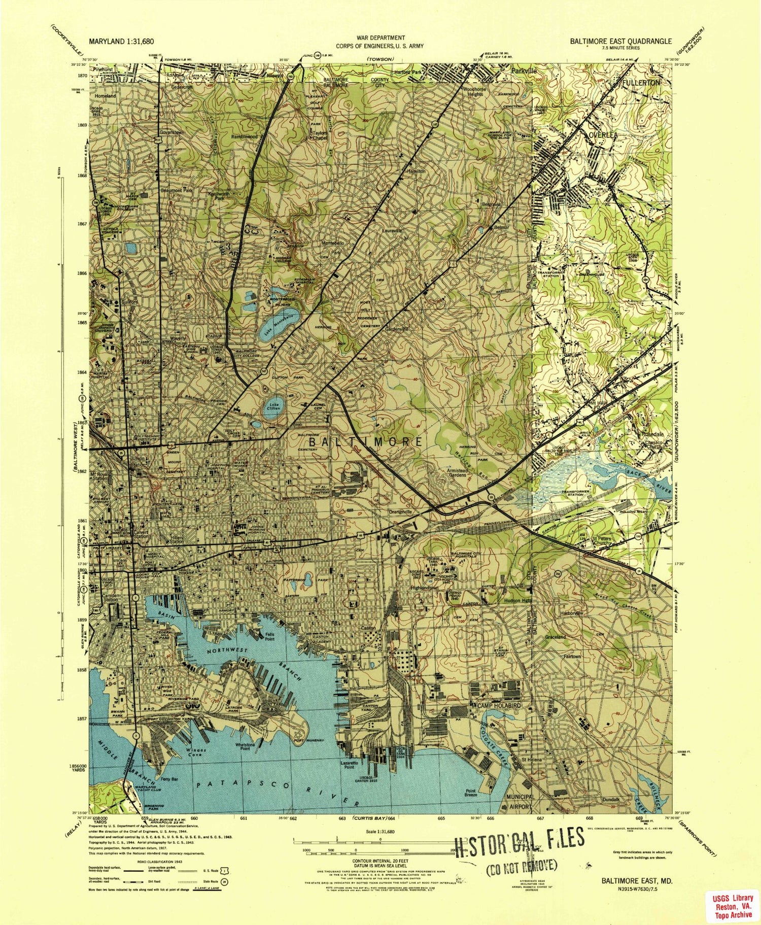 Classic USGS Baltimore East Maryland 7.5'x7.5' Topo Map Image