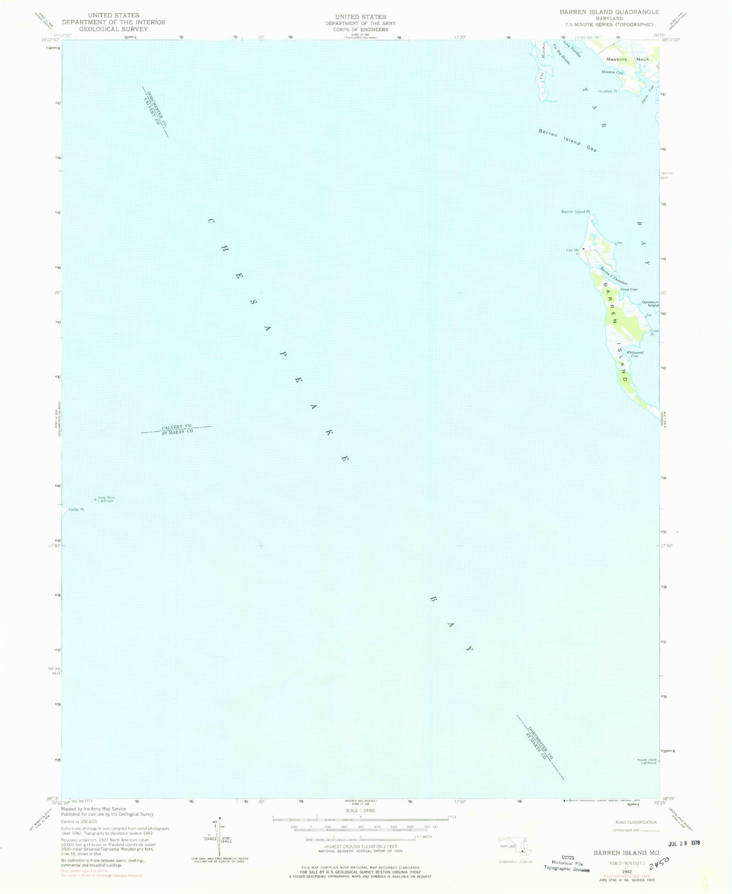 Classic USGS Barren Island Maryland 7.5'x7.5' Topo Map Image