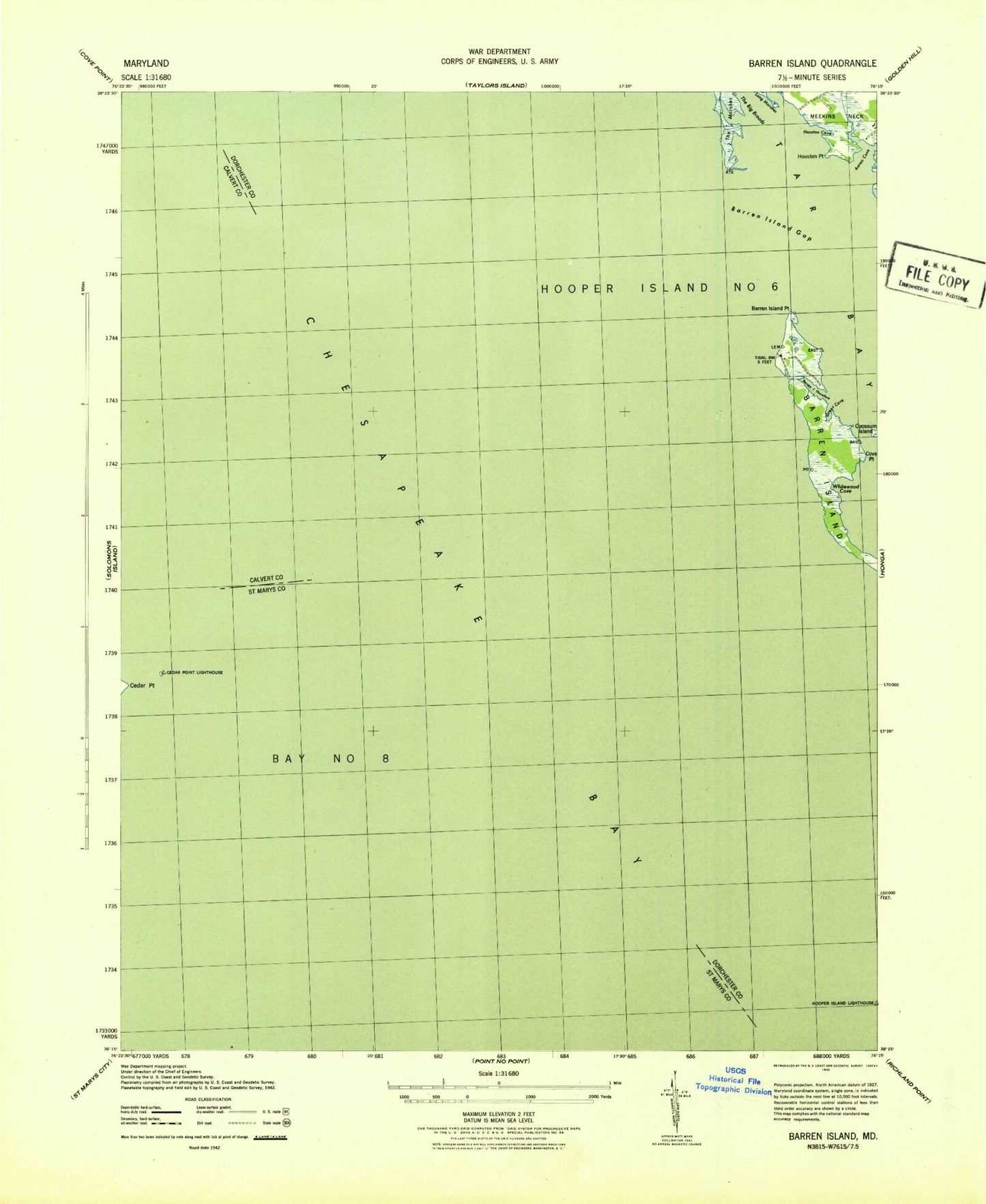 Classic USGS Barren Island Maryland 7.5'x7.5' Topo Map Image