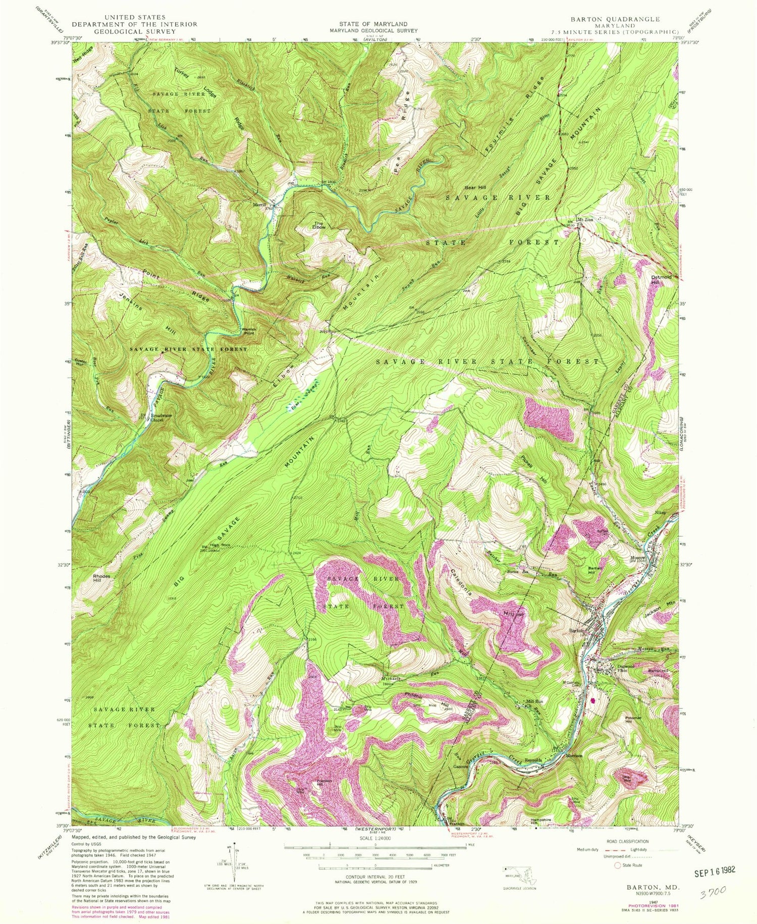 Classic USGS Barton Maryland 7.5'x7.5' Topo Map Image