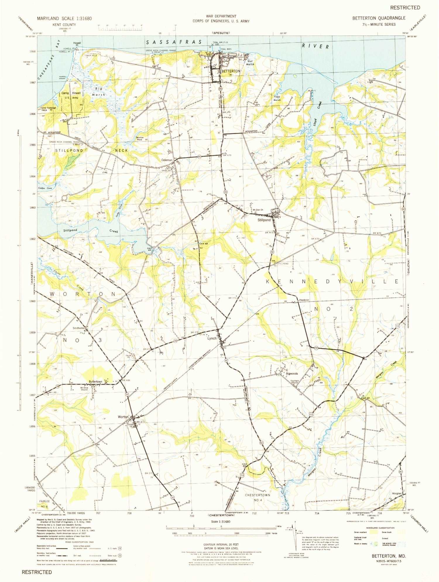 Classic USGS Betterton Maryland 7.5'x7.5' Topo Map Image