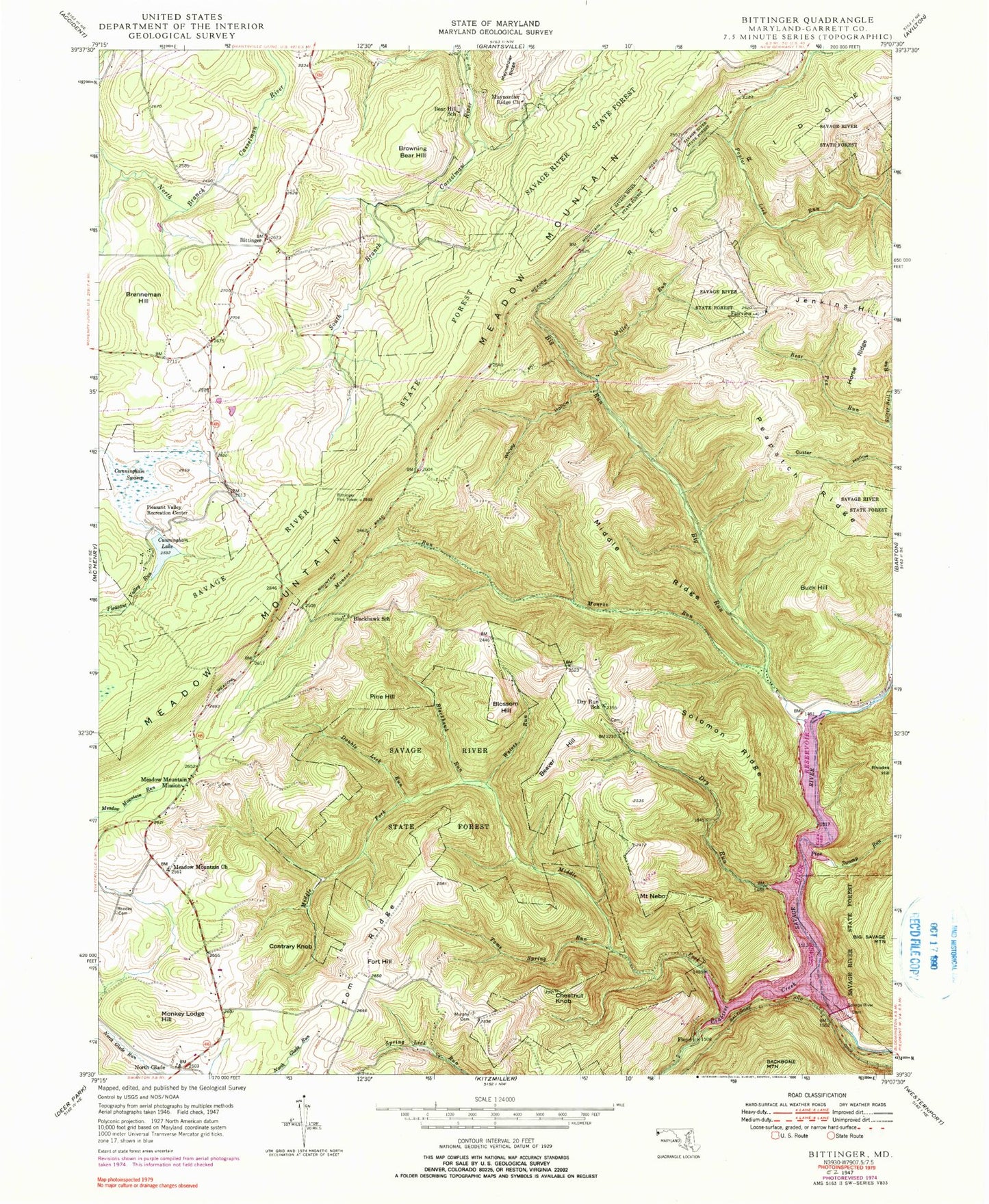 Classic USGS Bittinger Maryland 7.5'x7.5' Topo Map Image