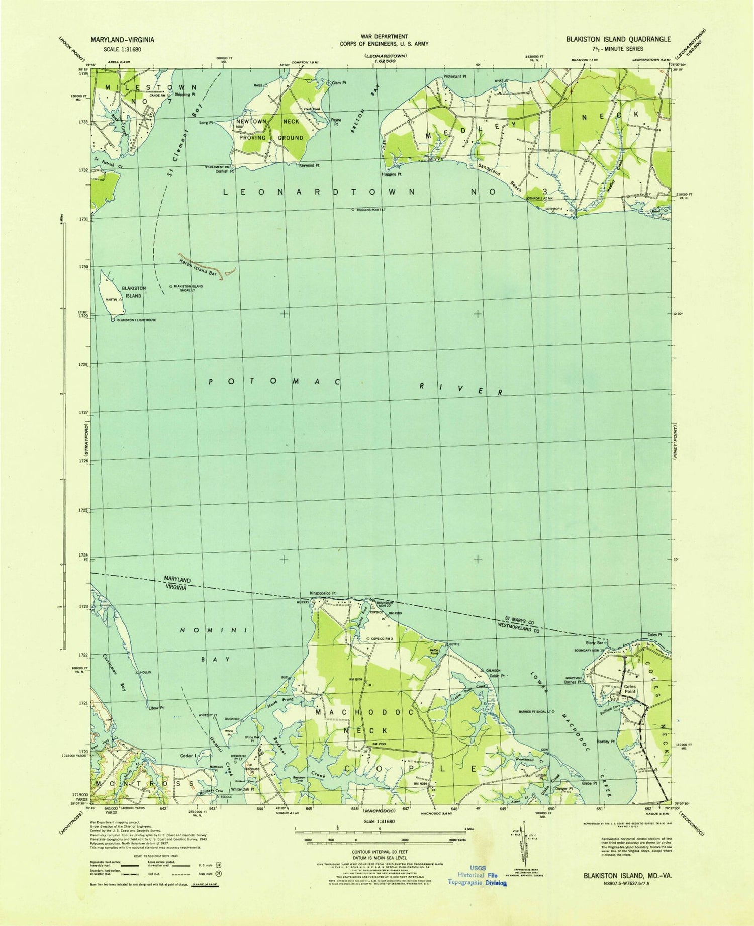 Classic USGS Saint Clements Island Maryland 7.5'x7.5' Topo Map Image