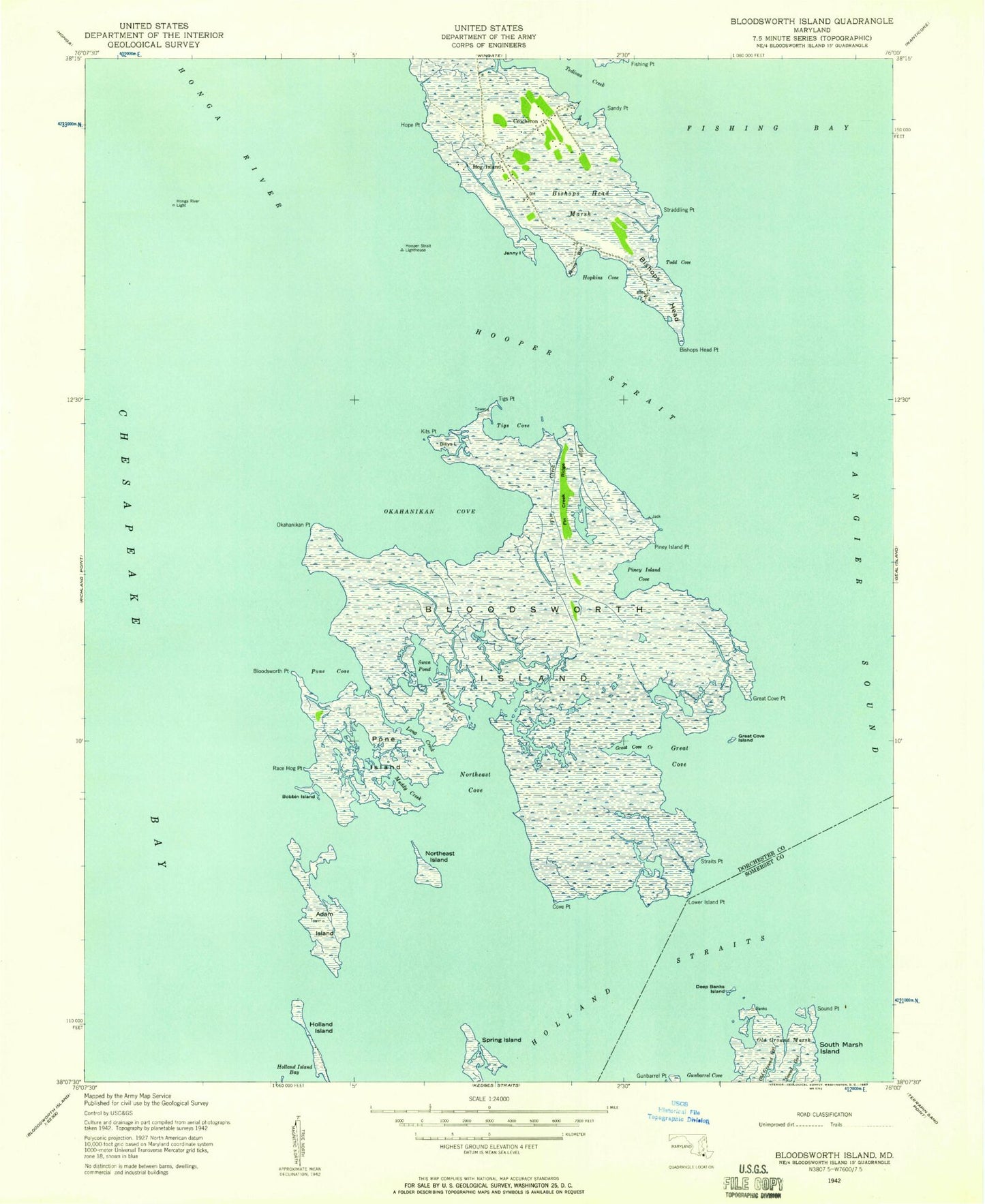 Classic USGS Bloodsworth Island Maryland 7.5'x7.5' Topo Map Image