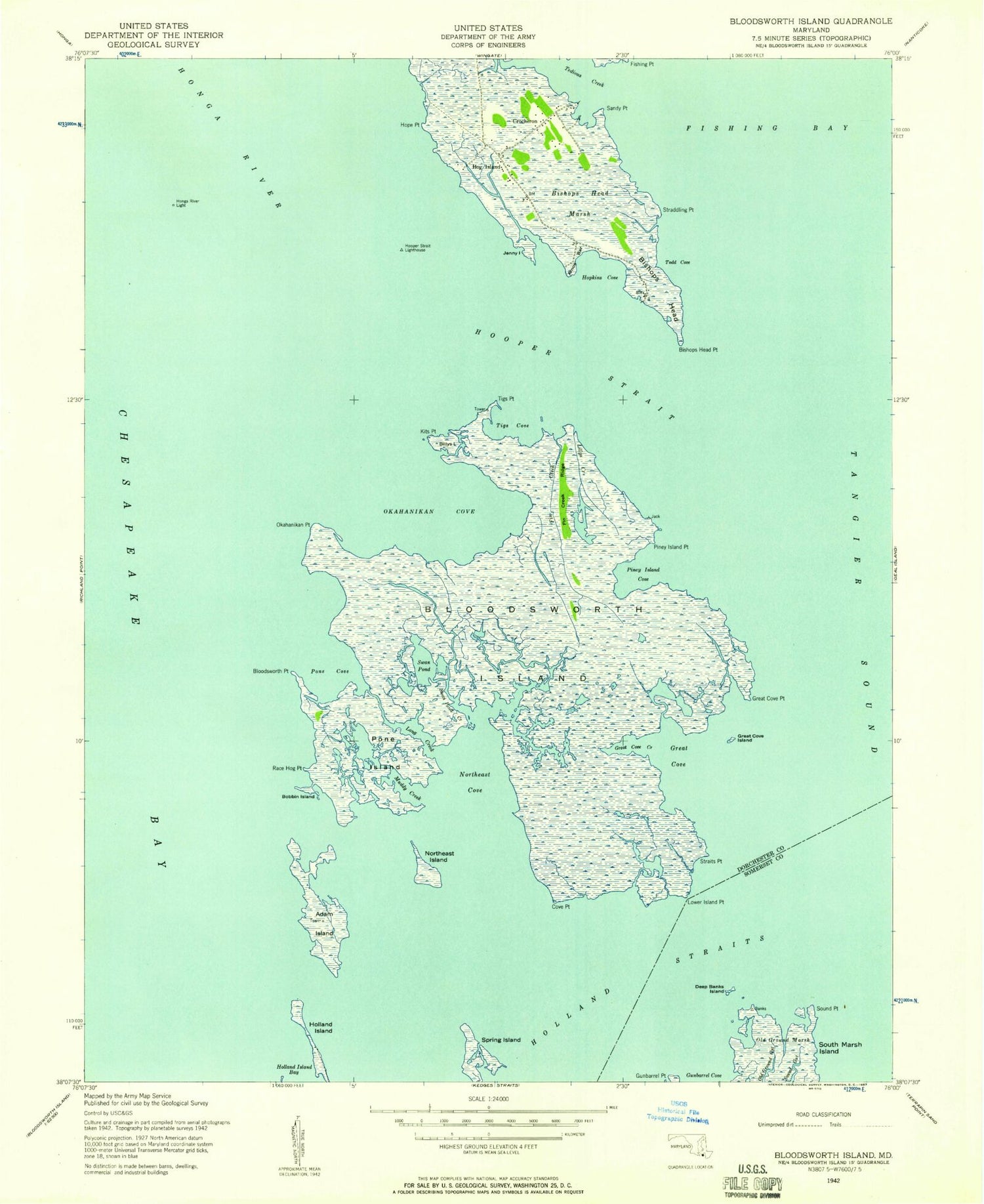 Classic USGS Bloodsworth Island Maryland 7.5'x7.5' Topo Map Image