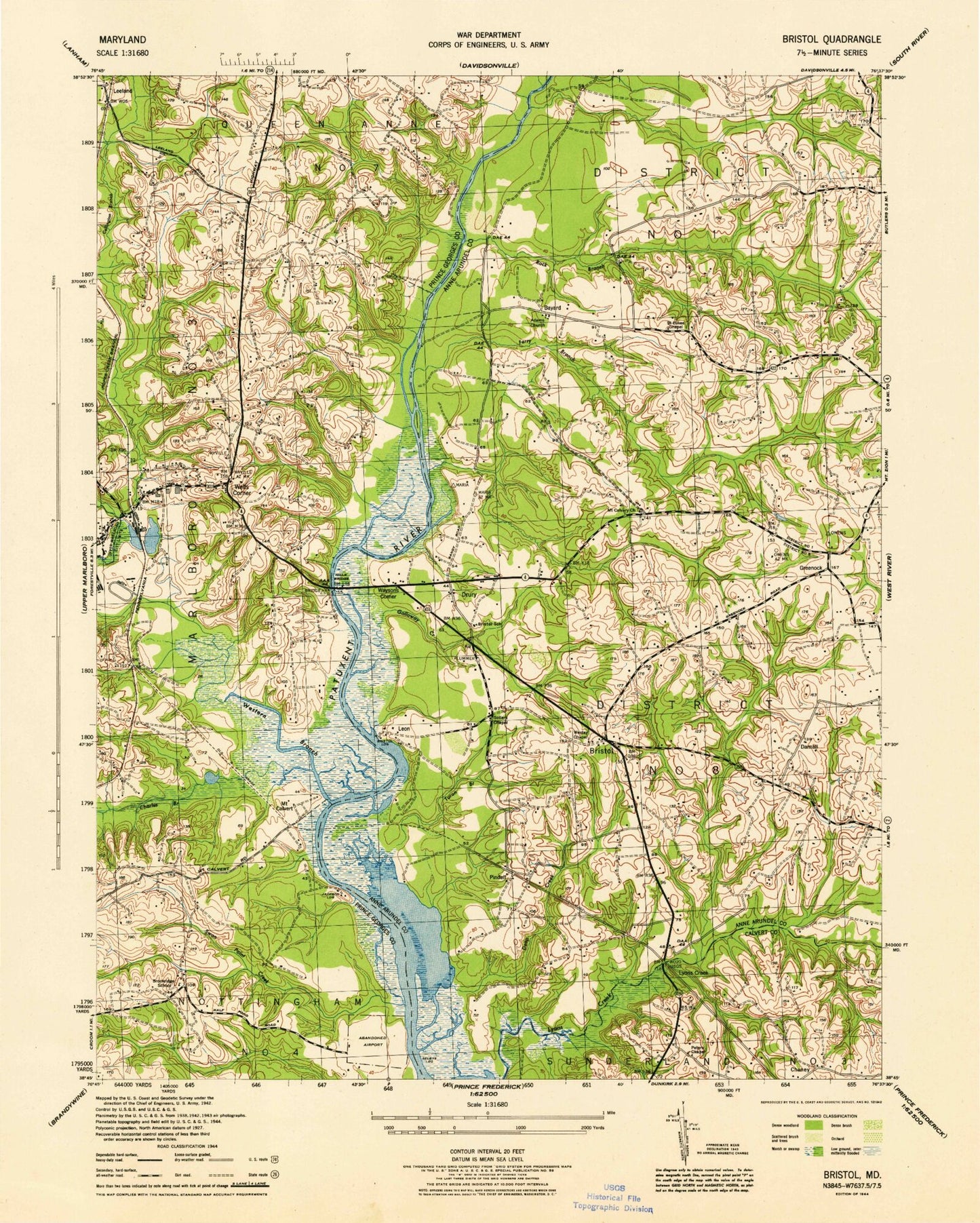 Classic USGS Bristol Maryland 7.5'x7.5' Topo Map Image
