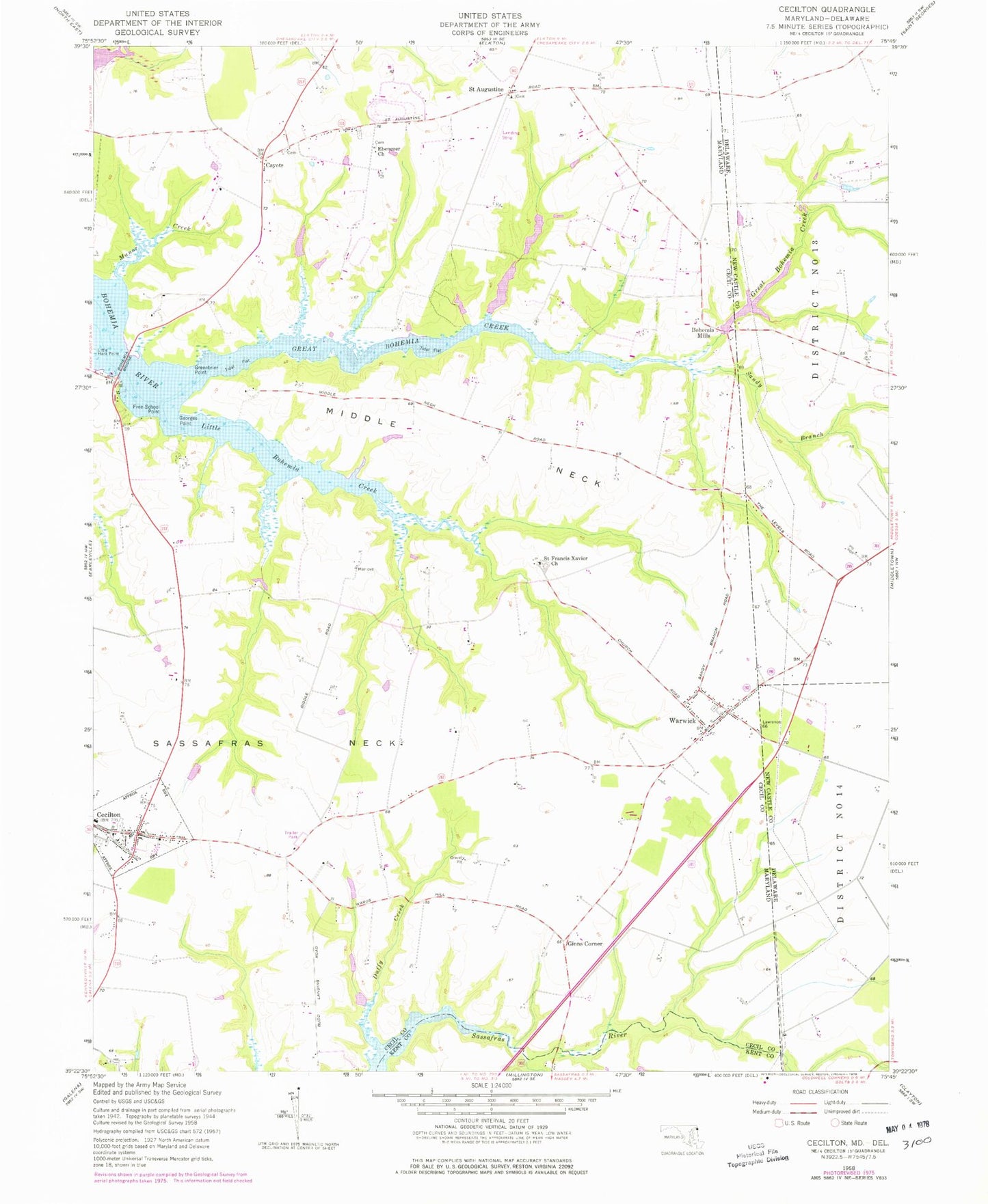 Classic USGS Cecilton Maryland 7.5'x7.5' Topo Map Image