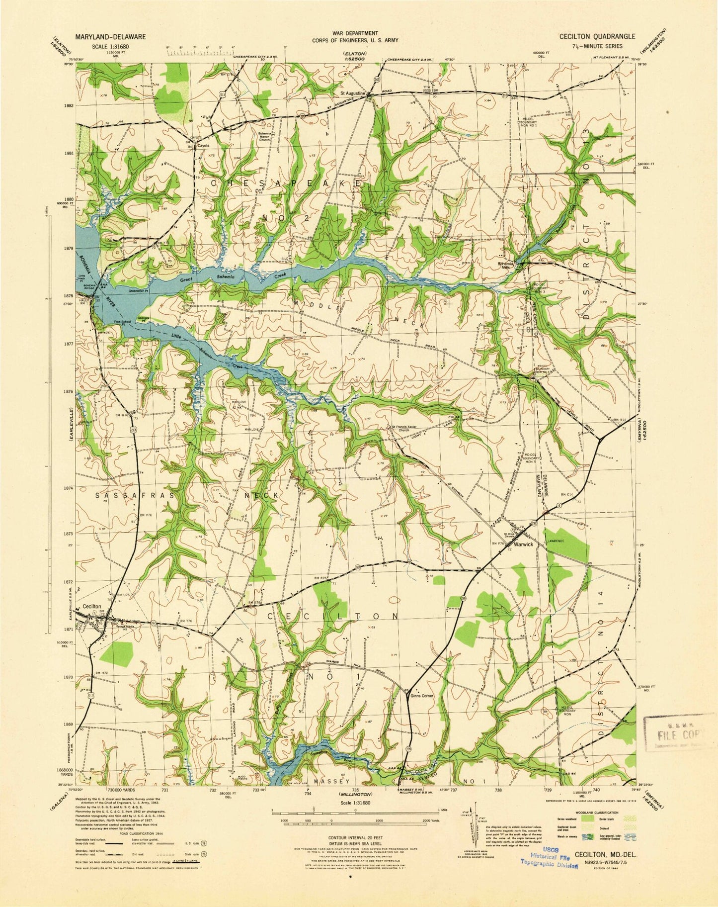 Classic USGS Cecilton Maryland 7.5'x7.5' Topo Map Image
