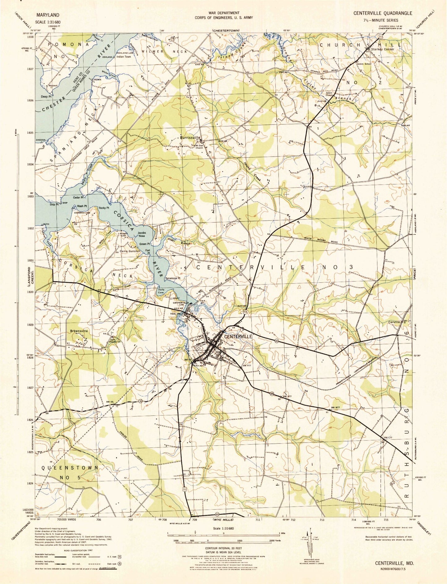 Classic USGS Centreville Maryland 7.5'x7.5' Topo Map Image