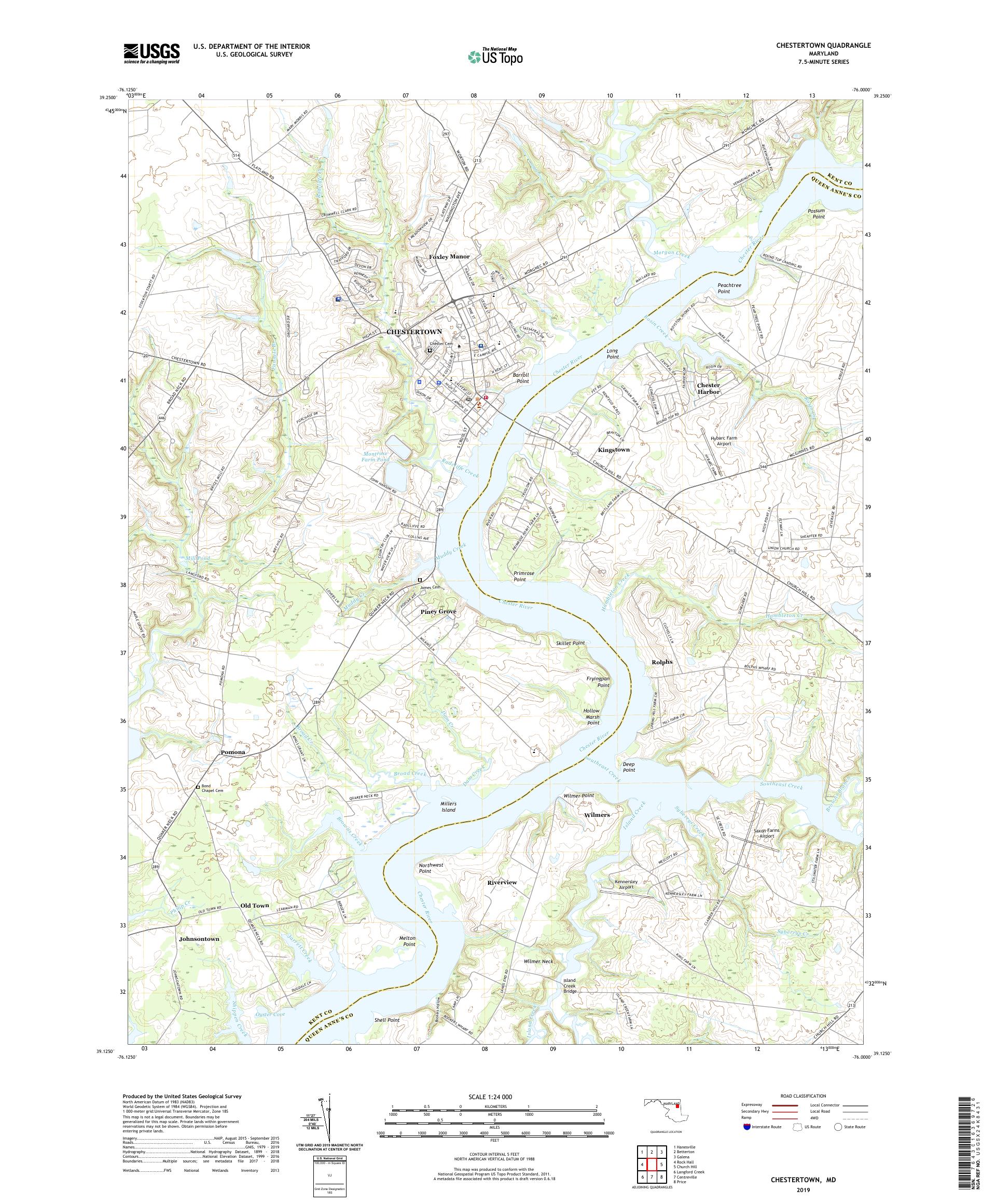 Antique Chestertown, Maryland popular 1953 US Geological Survey Topographic Map - Kent, Queen Annes County, Kingstown, Piney Grove, Johnsontown, MD