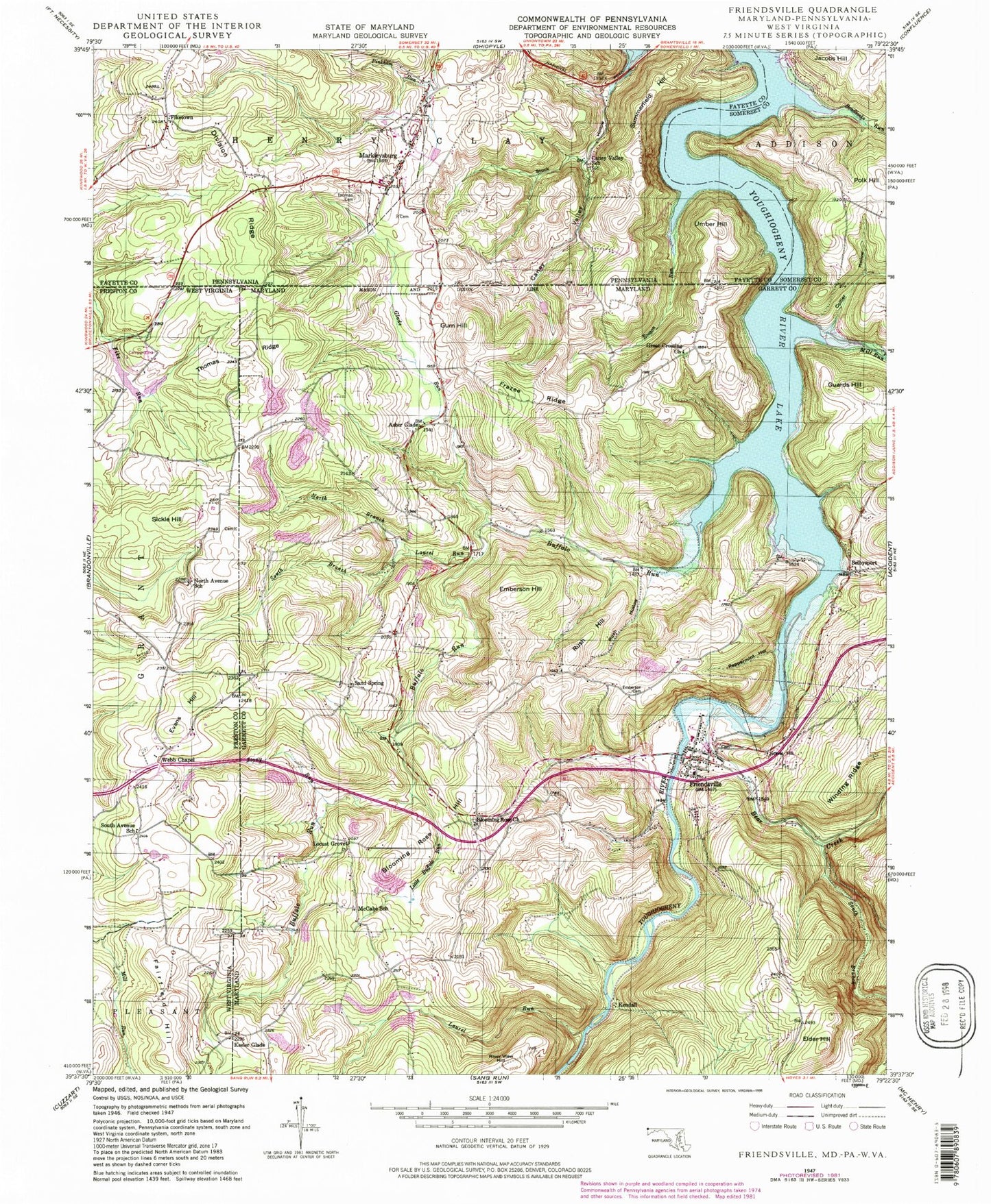 Classic USGS Friendsville Maryland 7.5'x7.5' Topo Map Image
