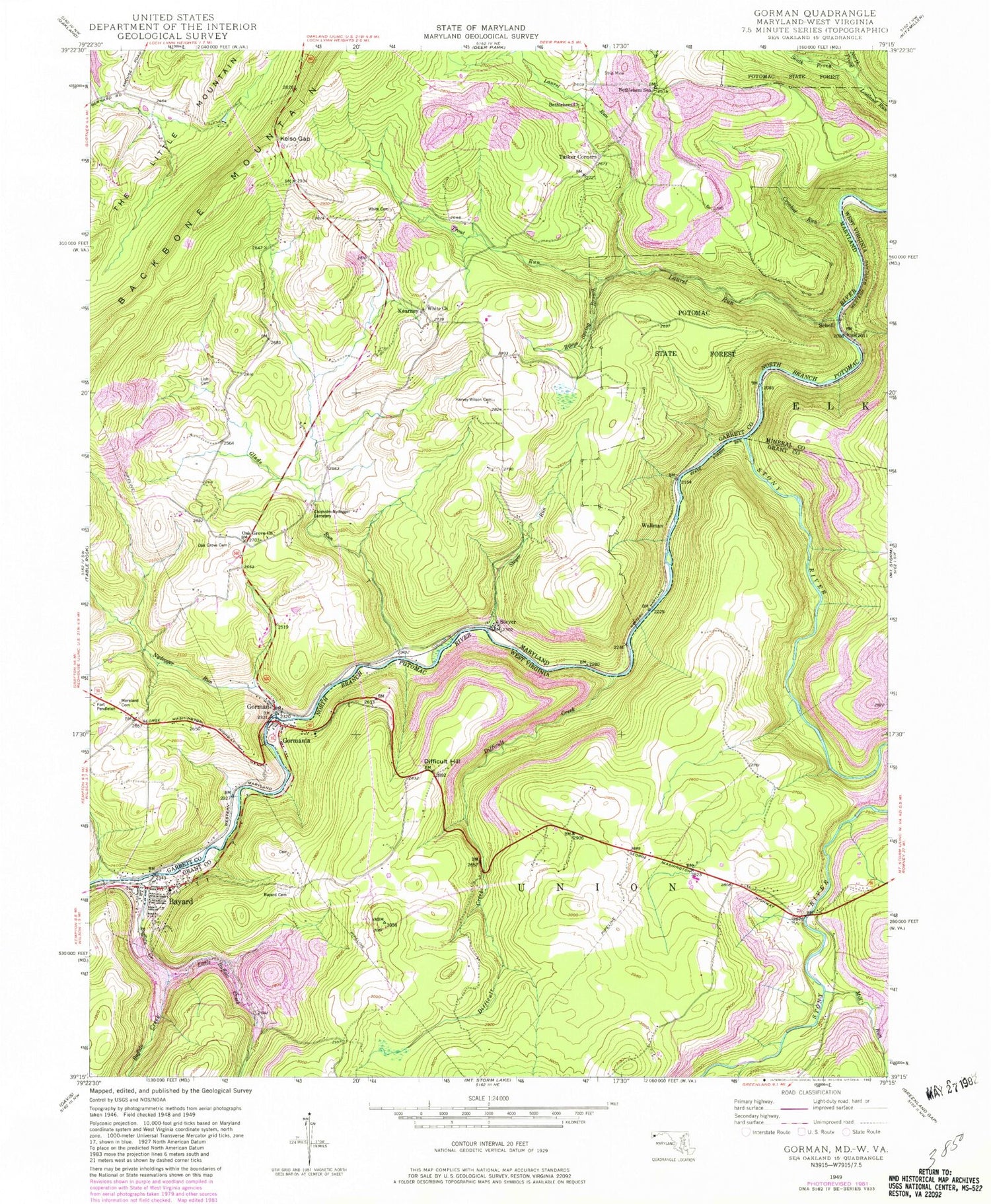 Classic USGS Gorman Maryland 7.5'x7.5' Topo Map Image