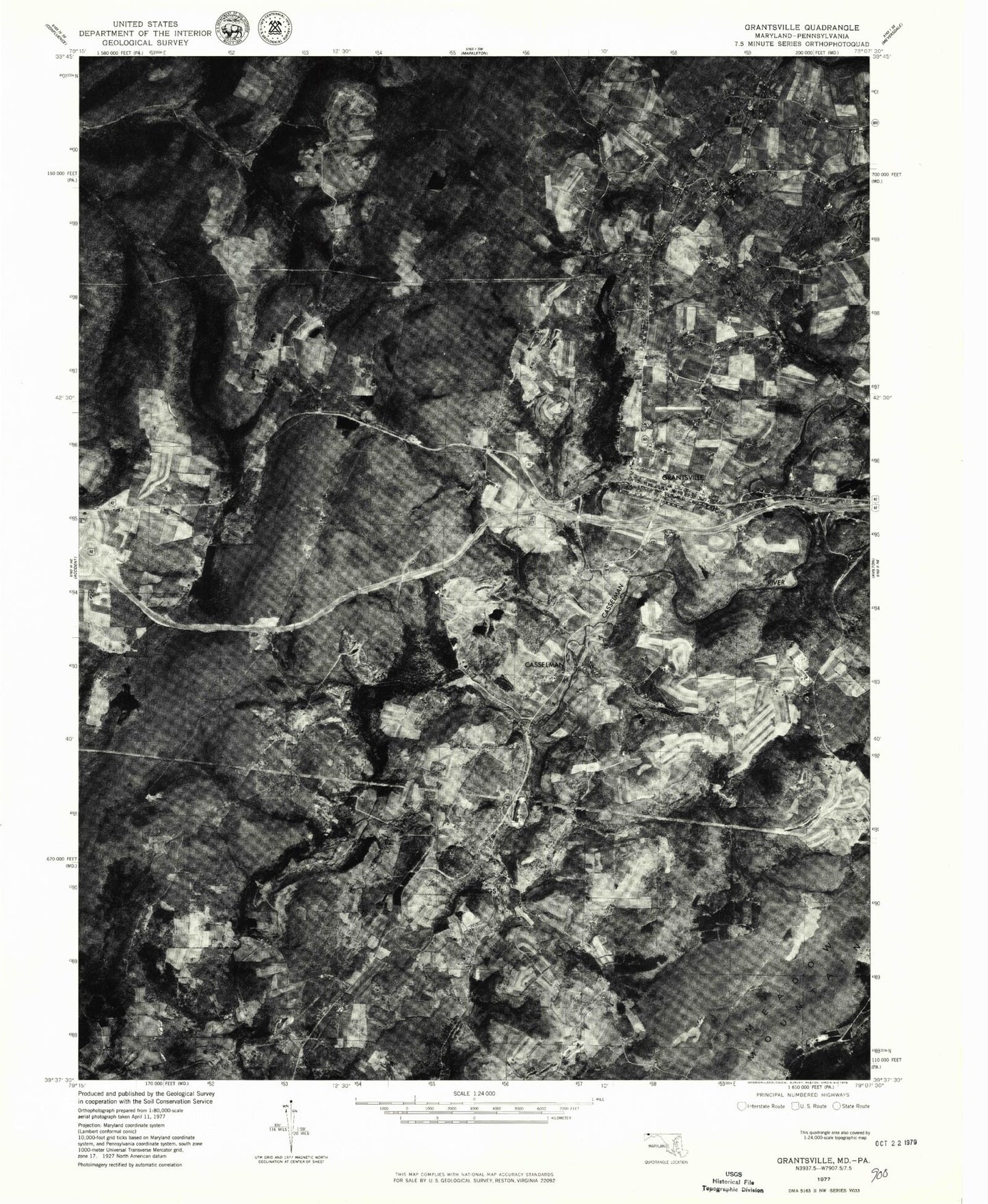 Classic USGS Grantsville Maryland 7.5'x7.5' Topo Map Image