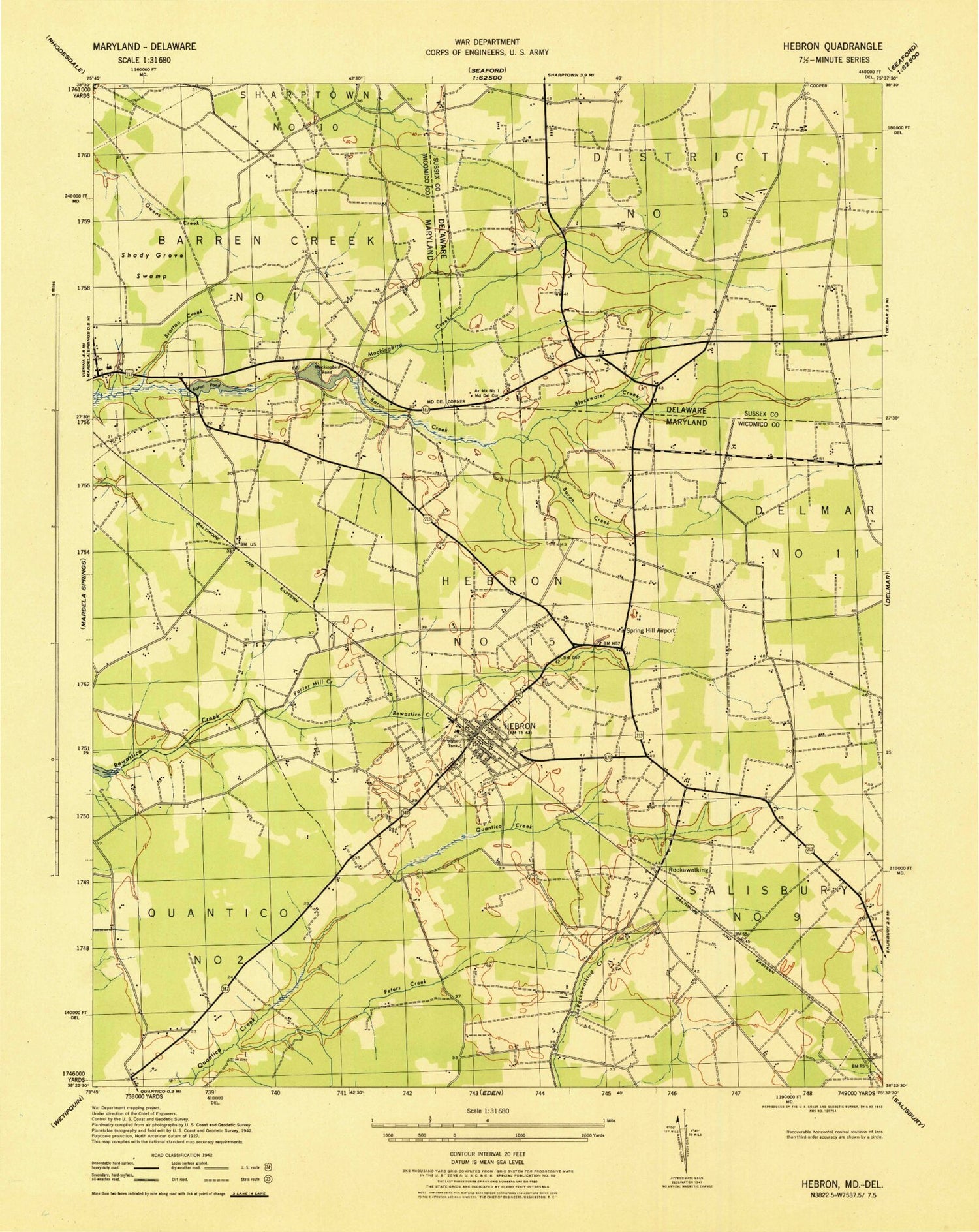 Classic USGS Hebron Maryland 7.5'x7.5' Topo Map Image