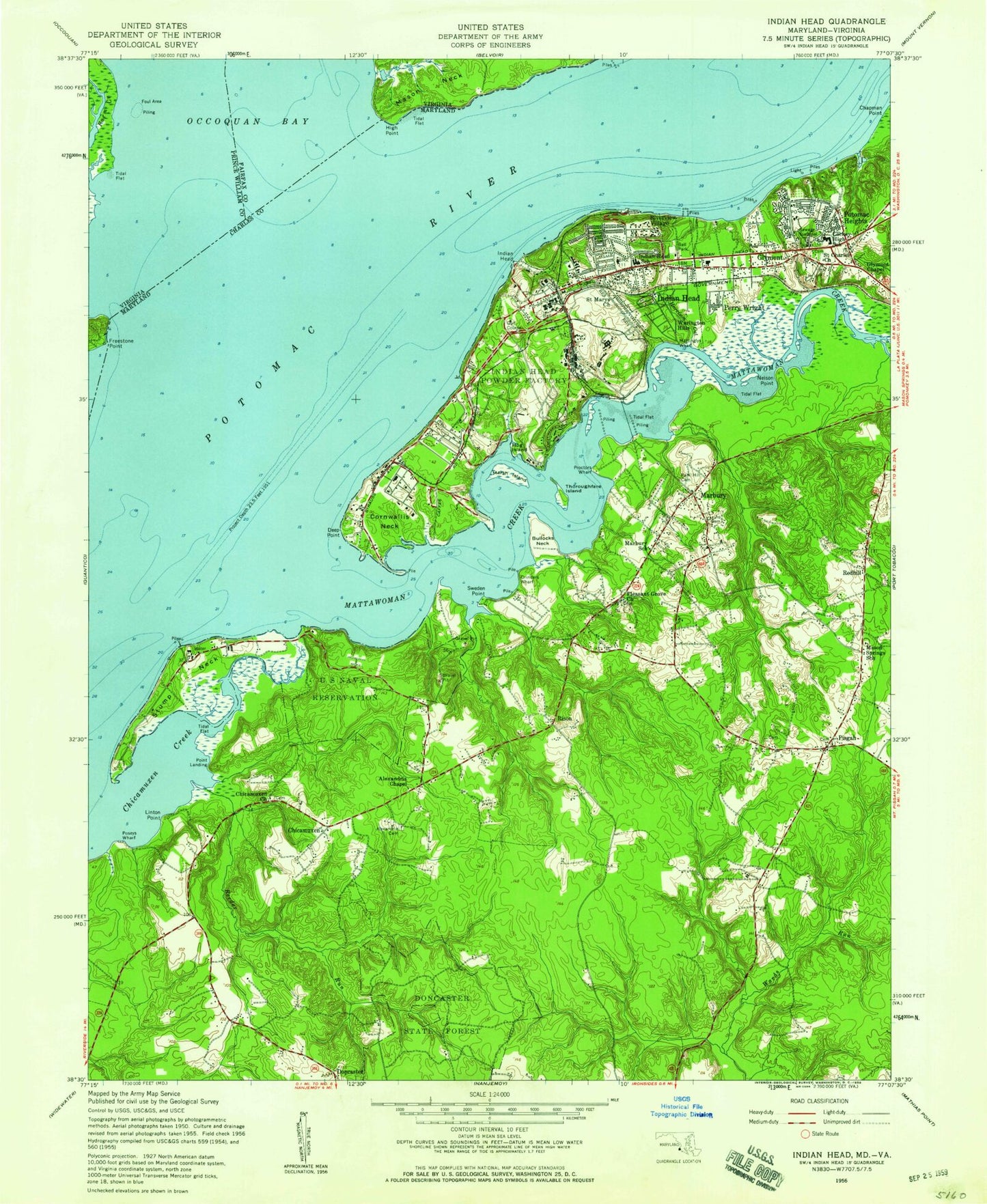 Classic USGS Indian Head Maryland 7.5'x7.5' Topo Map Image