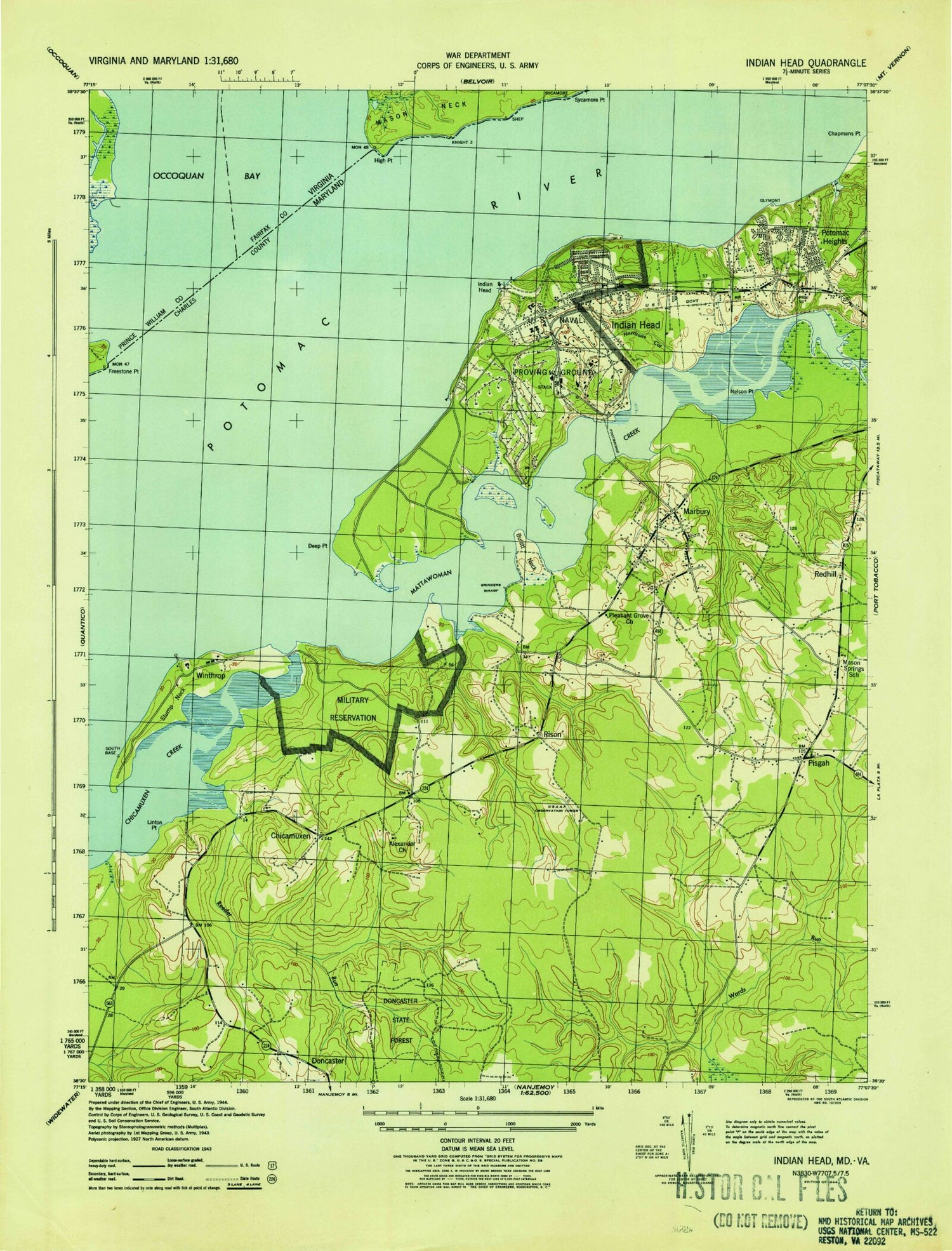 Classic USGS Indian Head Maryland 7.5'x7.5' Topo Map Image