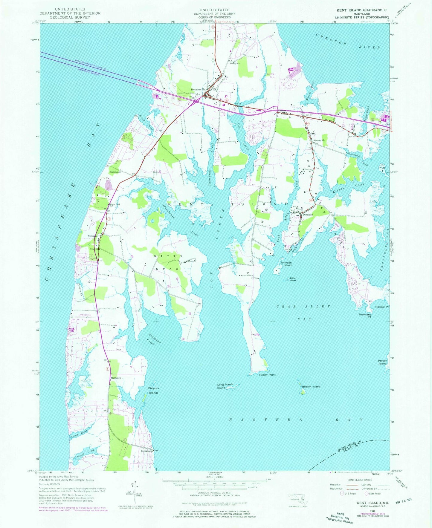Classic USGS Kent Island Maryland 7.5'x7.5' Topo Map Image