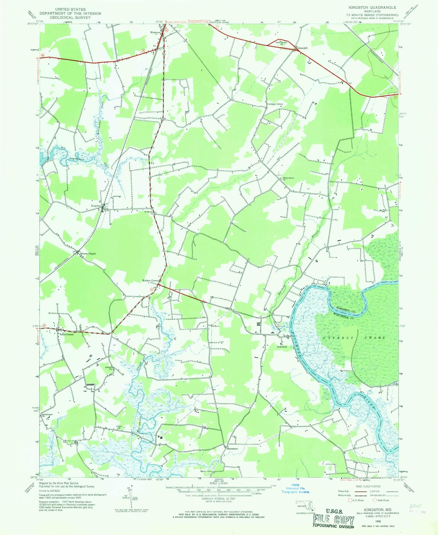 Classic USGS Kingston Maryland 7.5'x7.5' Topo Map Image