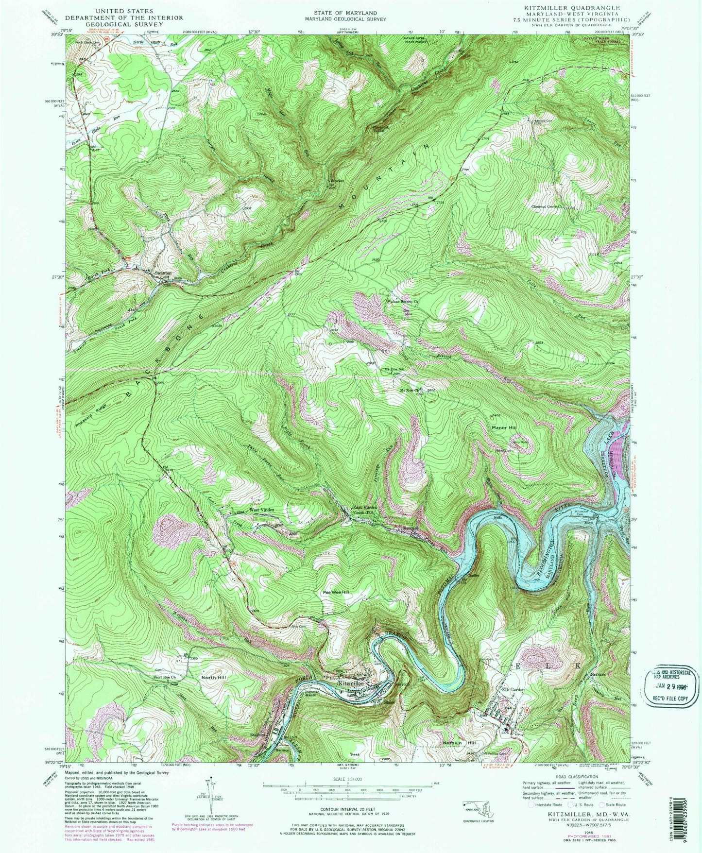 Classic USGS Kitzmiller Maryland 7.5'x7.5' Topo Map Image