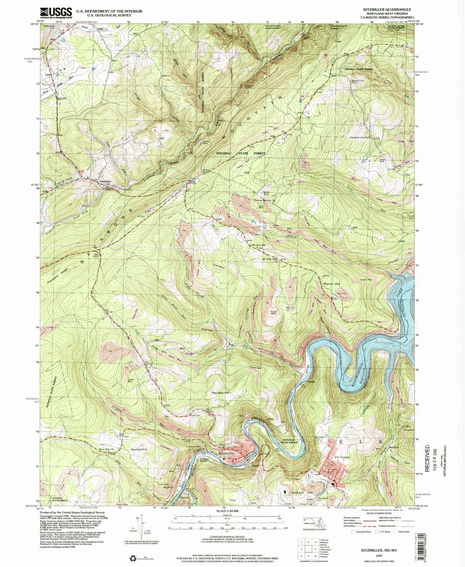 Classic USGS Kitzmiller Maryland 7.5'x7.5' Topo Map Image