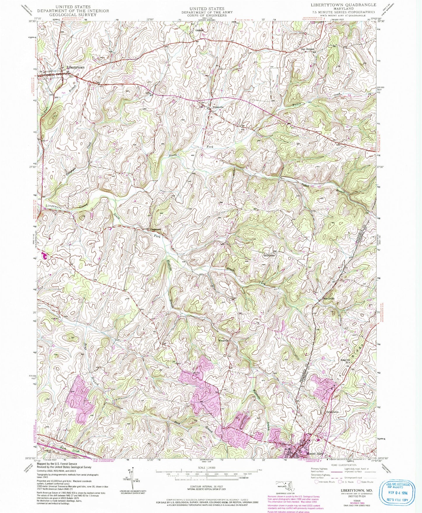 Classic USGS Libertytown Maryland 7.5'x7.5' Topo Map Image