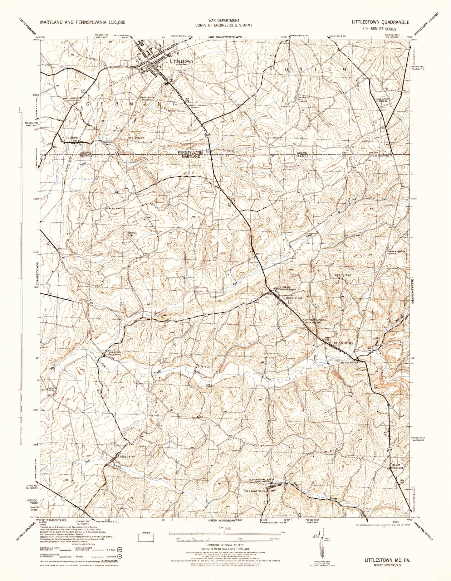 Classic USGS Littlestown Pennsylvania 7.5'x7.5' Topo Map Image