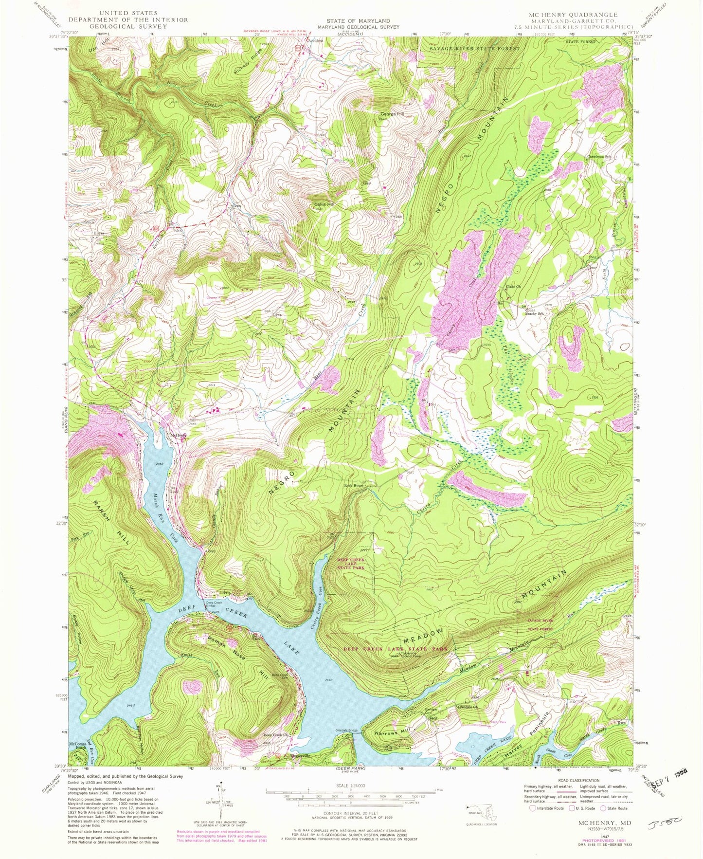 Classic USGS McHenry Maryland 7.5'x7.5' Topo Map Image
