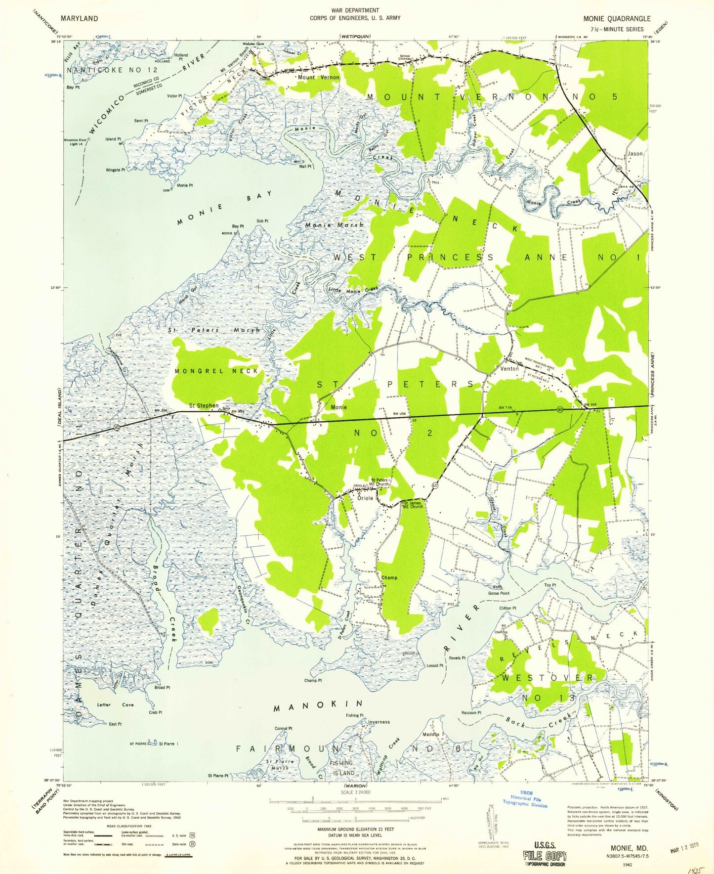 Classic USGS Monie Maryland 7.5'x7.5' Topo Map Image