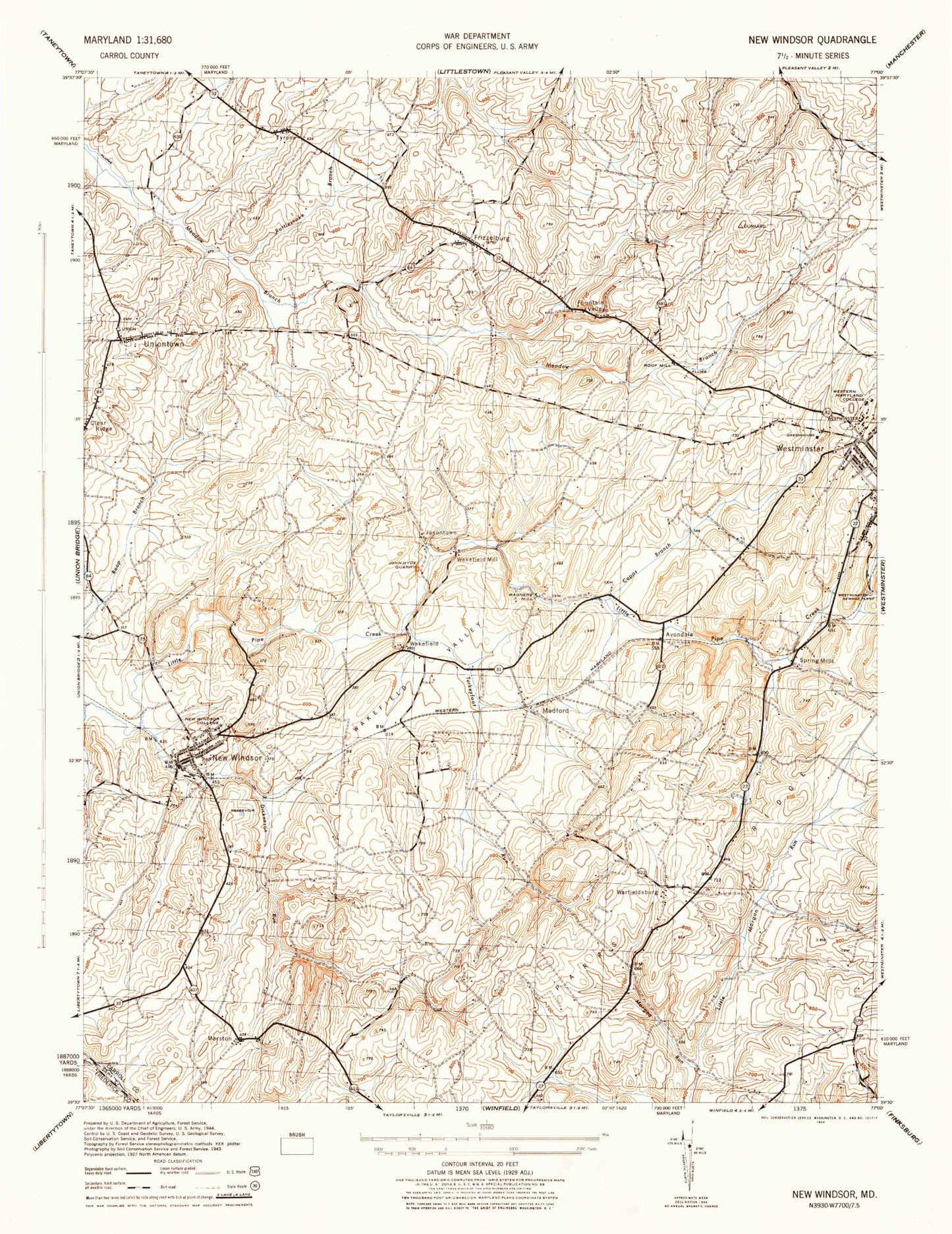 Classic USGS New Windsor Maryland 7.5'x7.5' Topo Map Image