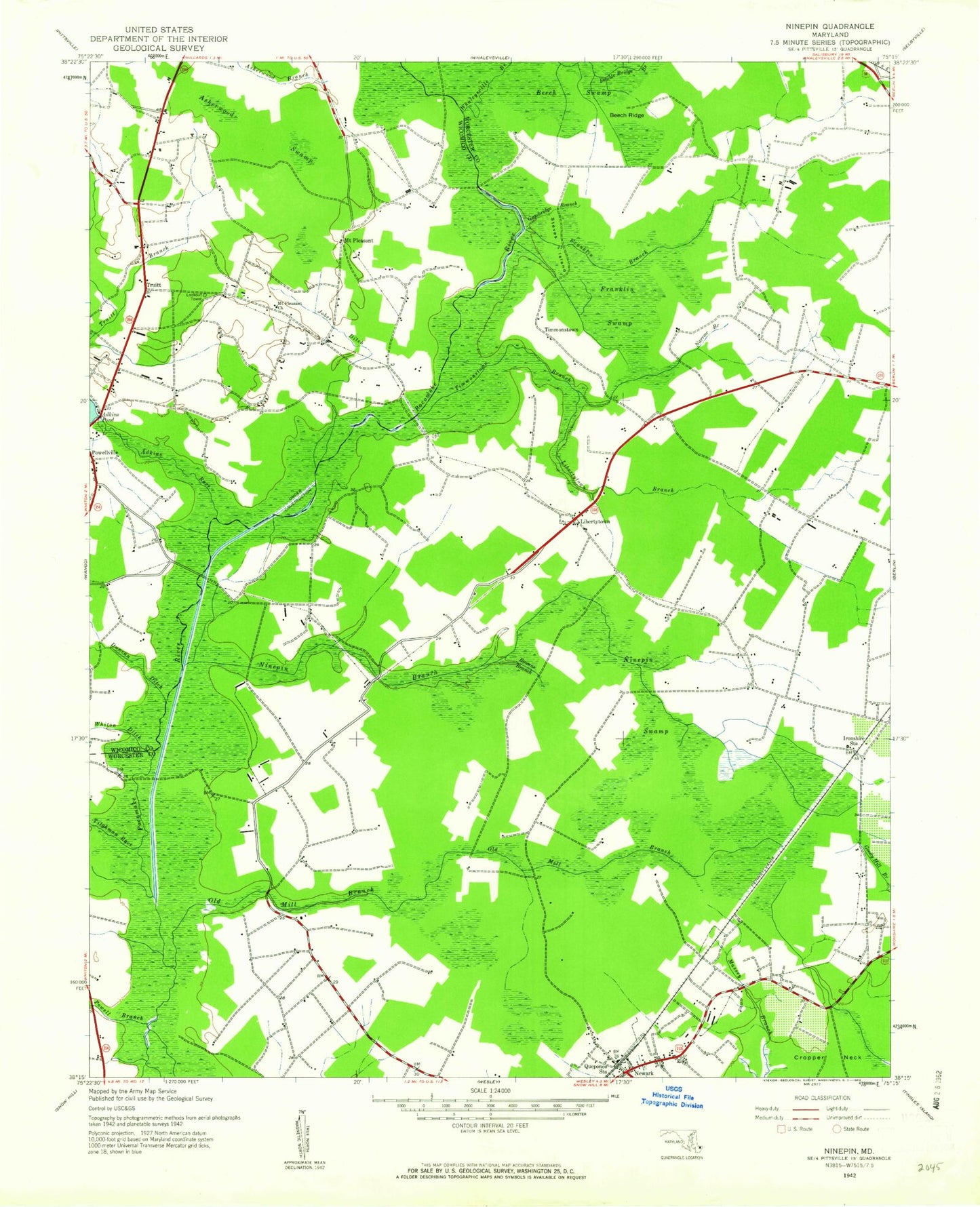 Classic USGS Ninepin Branch Maryland 7.5'x7.5' Topo Map Image