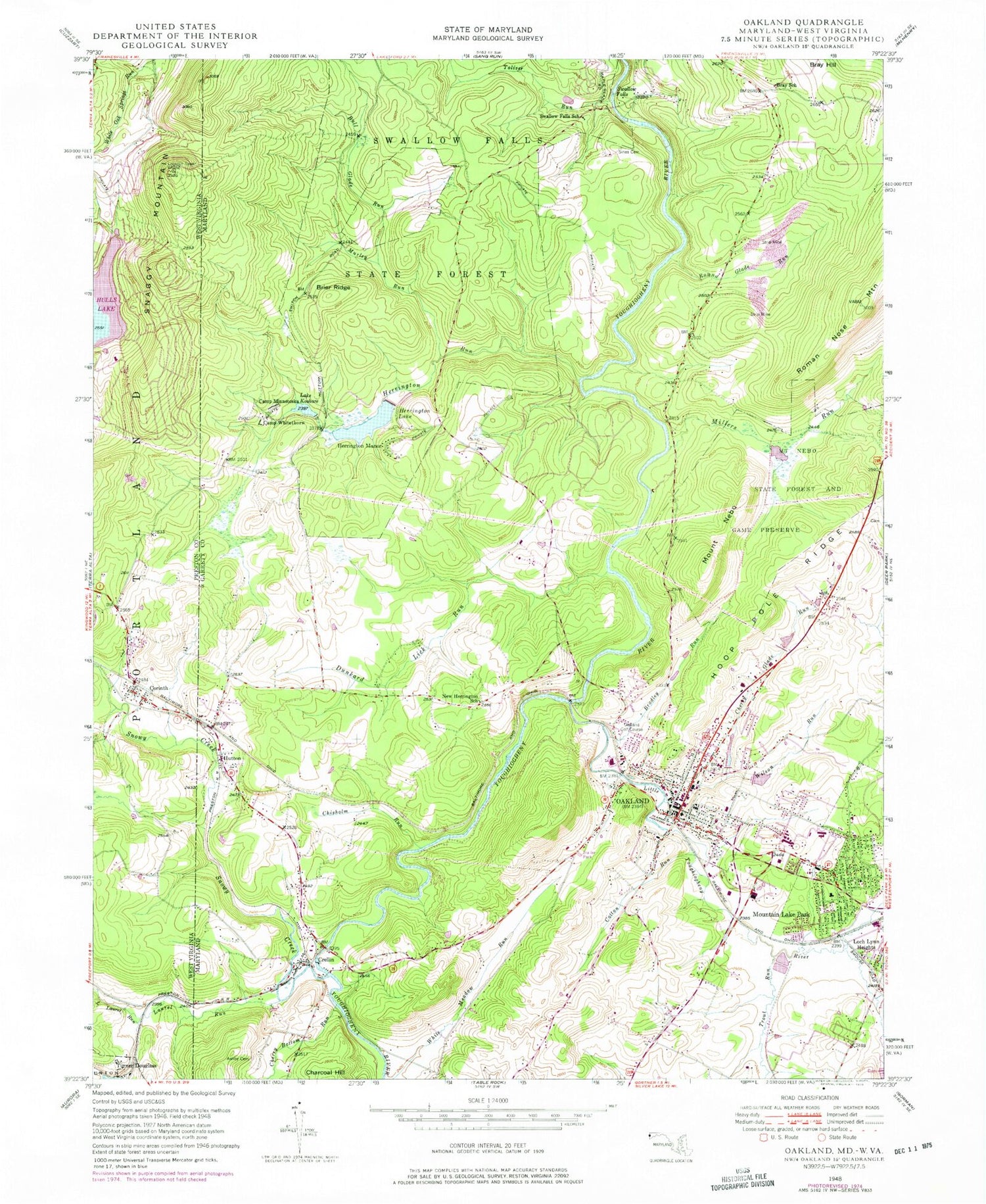 Classic USGS Oakland Maryland 7.5'x7.5' Topo Map Image