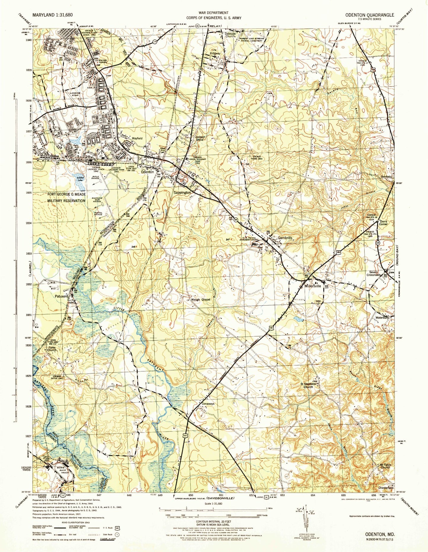 Classic USGS Odenton Maryland 7.5'x7.5' Topo Map Image