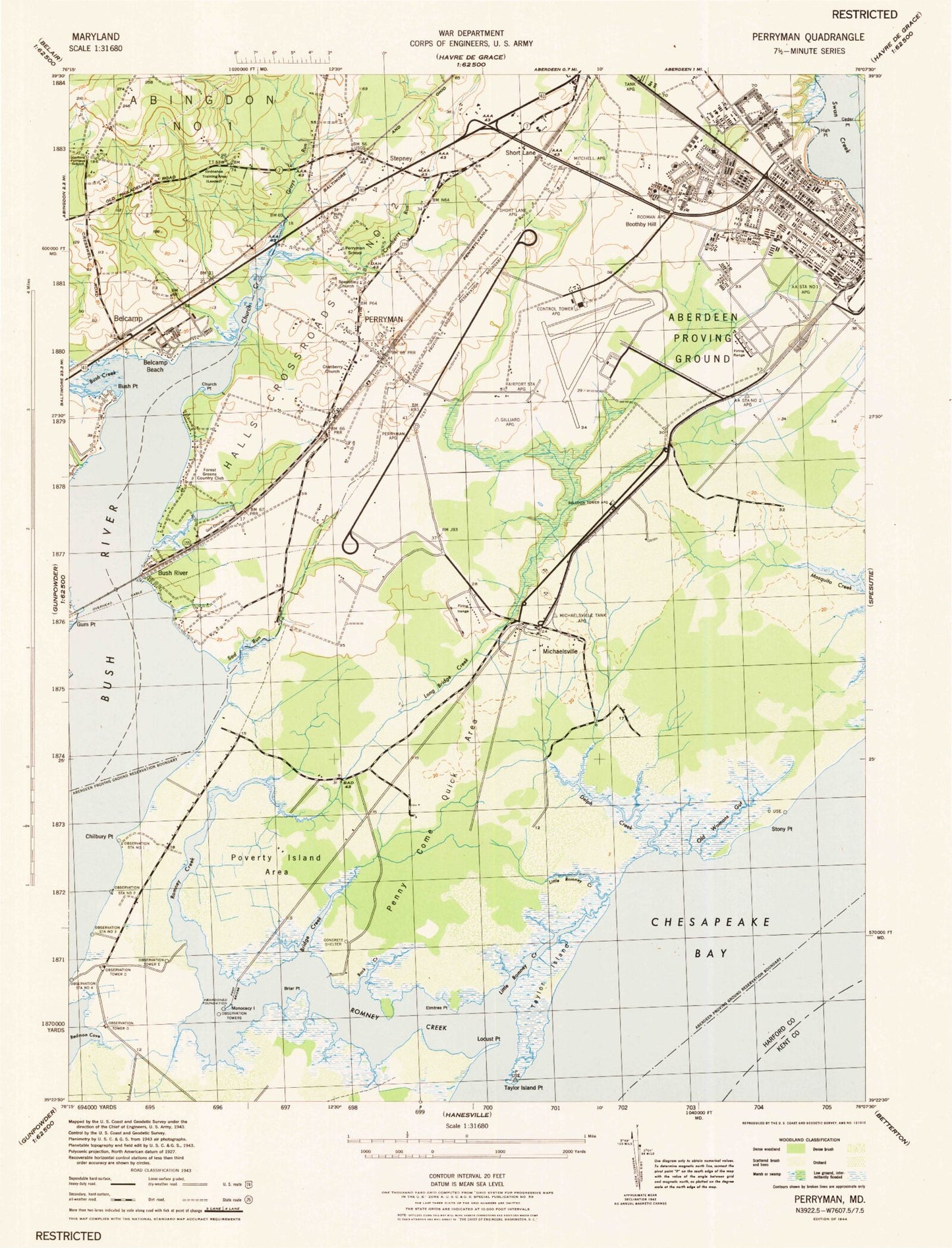 Classic USGS Perryman Maryland 7.5'x7.5' Topo Map Image