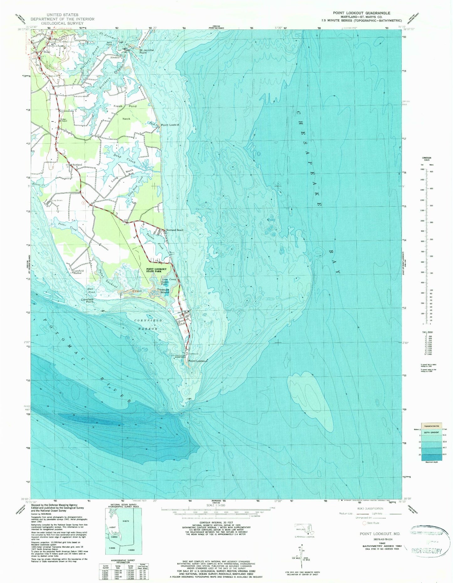 Classic USGS Point Lookout Maryland 7.5'x7.5' Topo Map Image