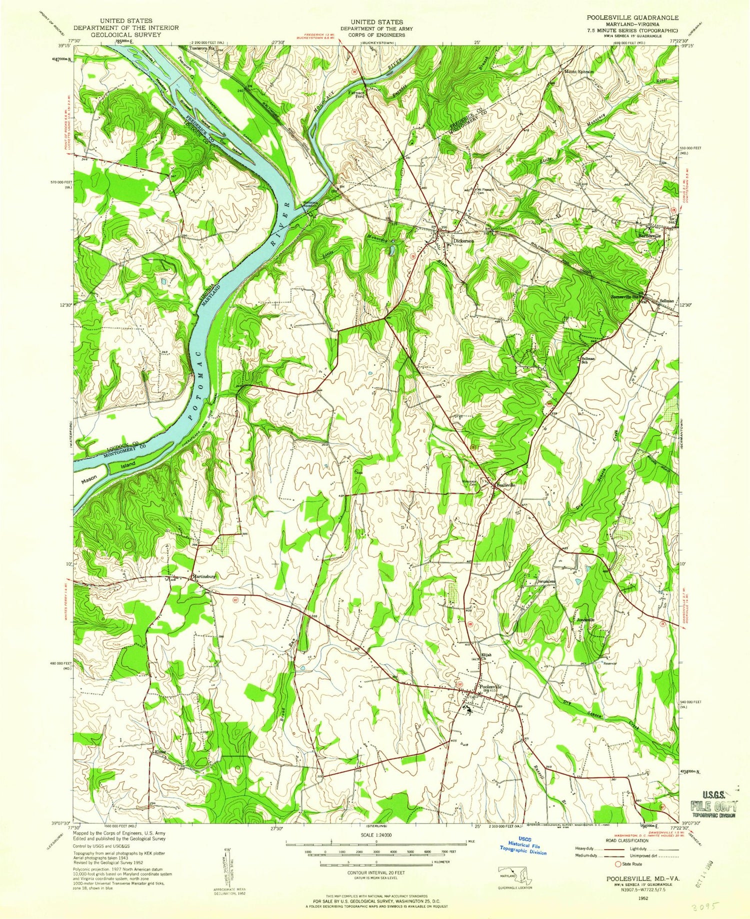 Classic USGS Poolesville Maryland 7.5'x7.5' Topo Map Image