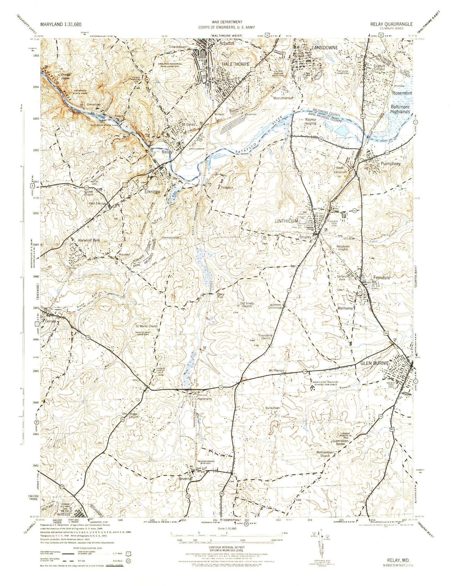 Classic USGS Relay Maryland 7.5'x7.5' Topo Map Image