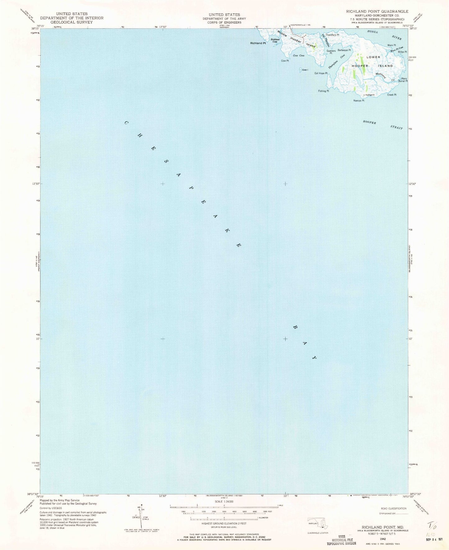 Classic USGS Richland Point Maryland 7.5'x7.5' Topo Map Image